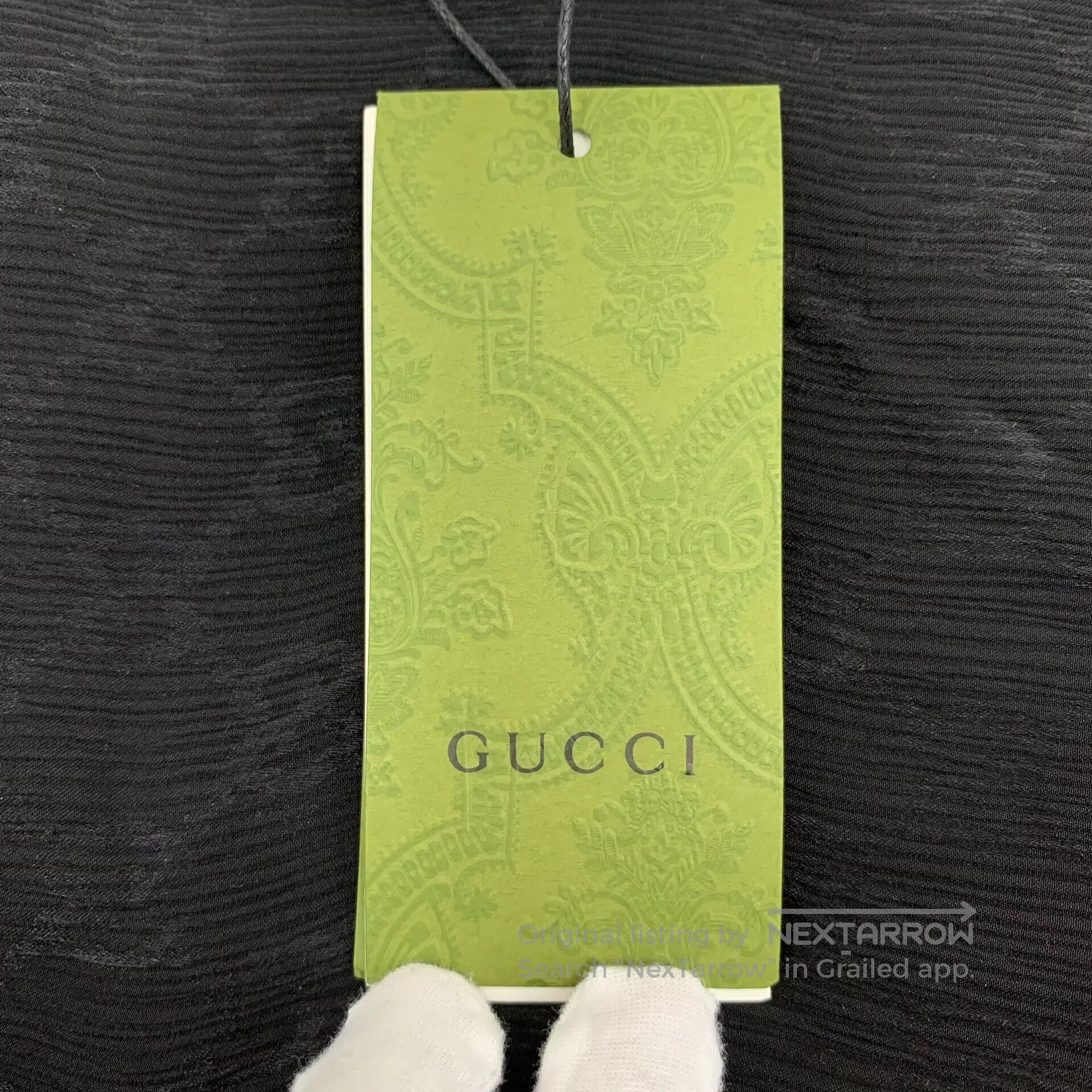 Gucci Guicci Black logo textured jacquard mulberry silk collar s Size S / US 4 / IT 40 - 6 Thumbnail