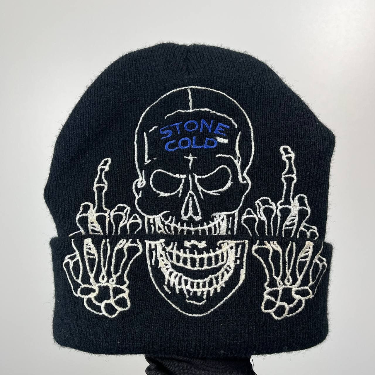 Other Stone Cold Skull Embroidered Beanie Black Knit Hat One Size Size ONE SIZE - 1 Thumbnail
