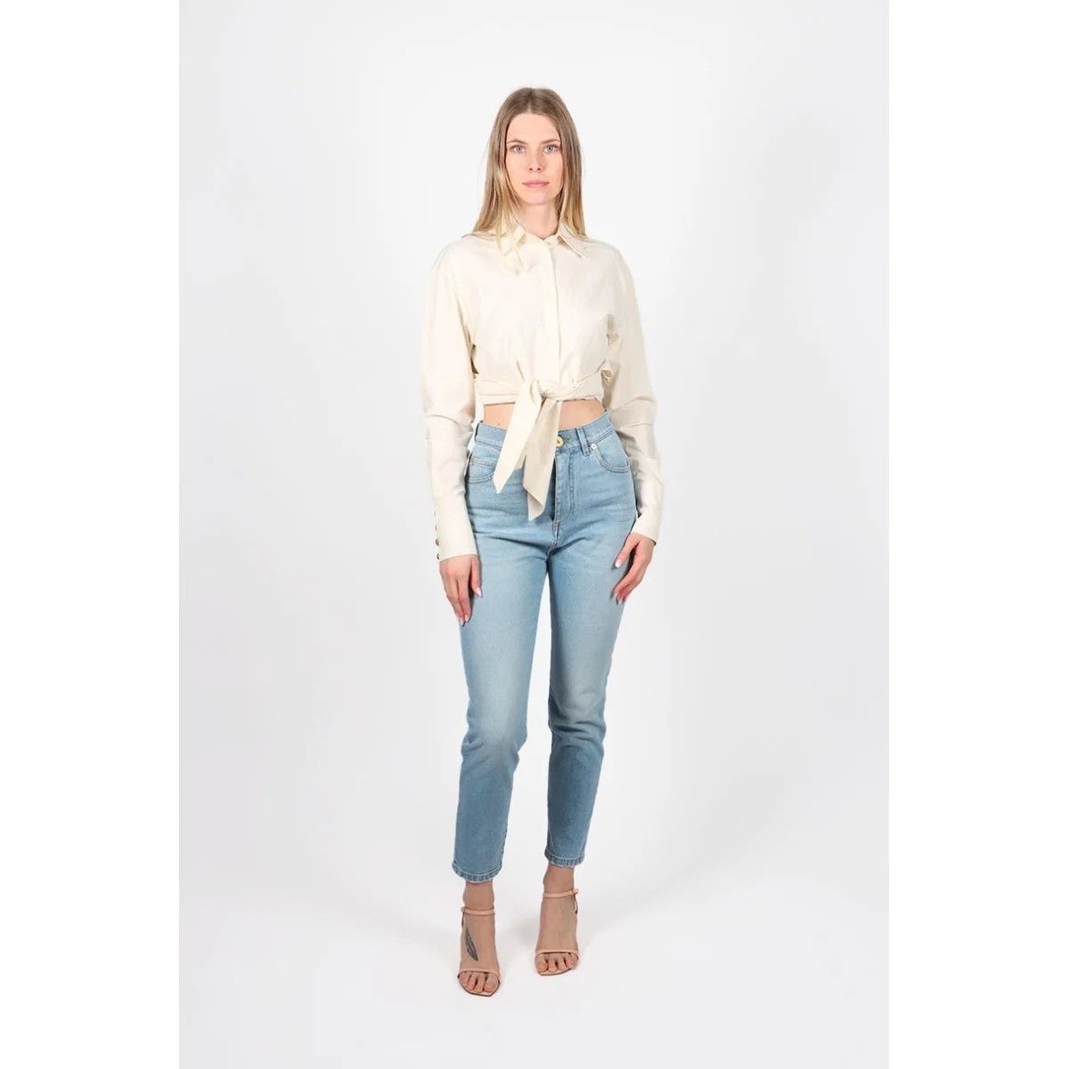 o1y0625 Solid Color Shirt & Blouse in Light Beige