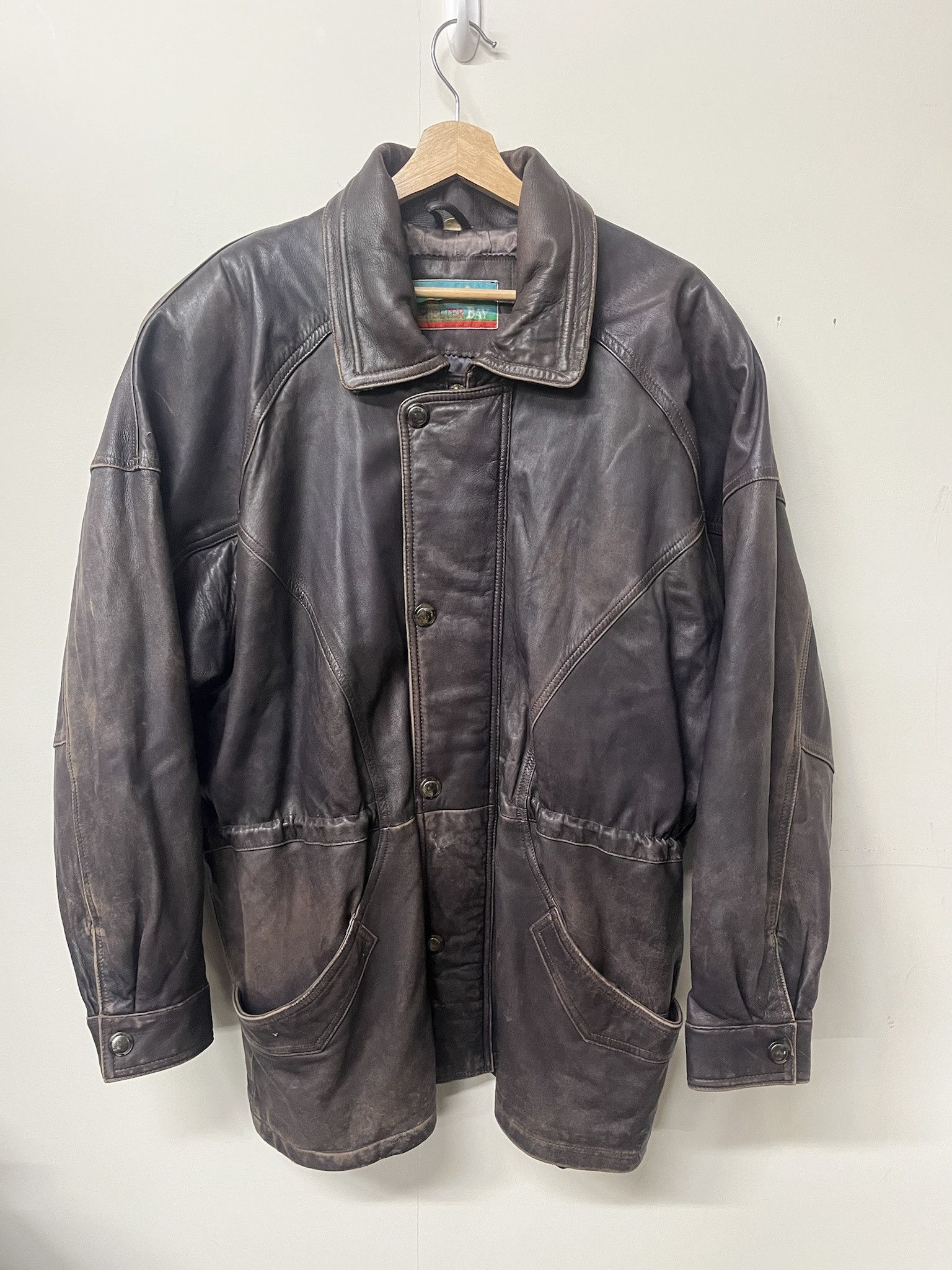 Leather × Wilsons Leather Vintage 1980s Leather Jacket Brown Cut and Sew Waist Cinch Coat Size L Size US L / EU 52-54 / 3 - 1 Thumbnail