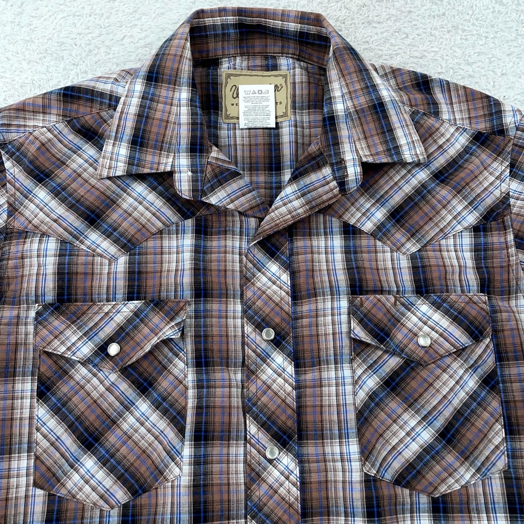 Wrangler Wrangler Western Shirt Mens M Brown Blue Plaid Long Sleeve Button-Up Collared Snap Pocket Size US M / EU 48-50 / 2 - 2 Thumbnail