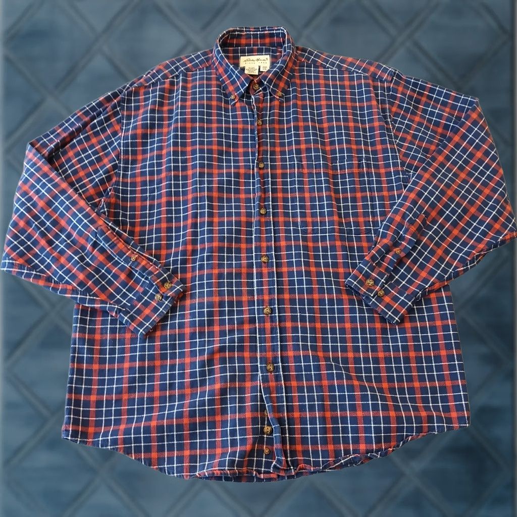 Eddie Bauer Eddie Bauer Mens Large Blue Orange Plaid Long Sleeve Button-Down Cotton Shirt Size US L / EU 52-54 / 3 - 1 Thumbnail