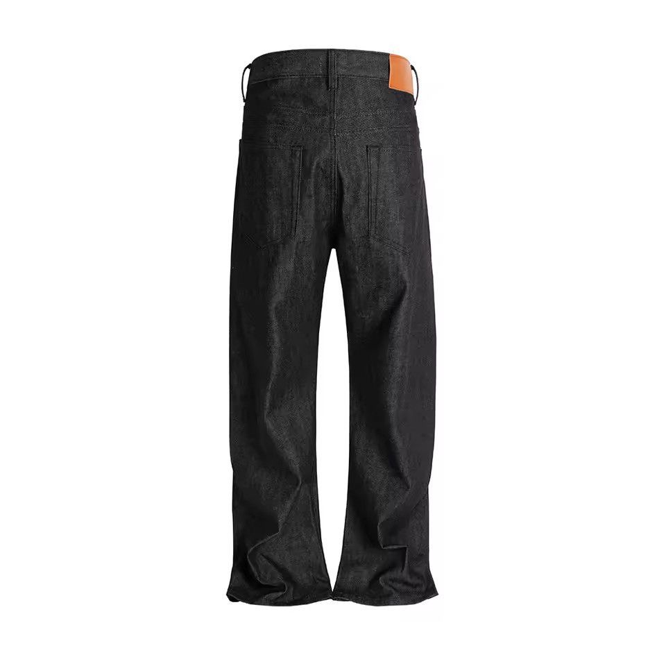 Japanese Brand Black Wide Straight Leg Selvedge Raw Denim Jeans Size US 32 / EU 48 - 4 Thumbnail