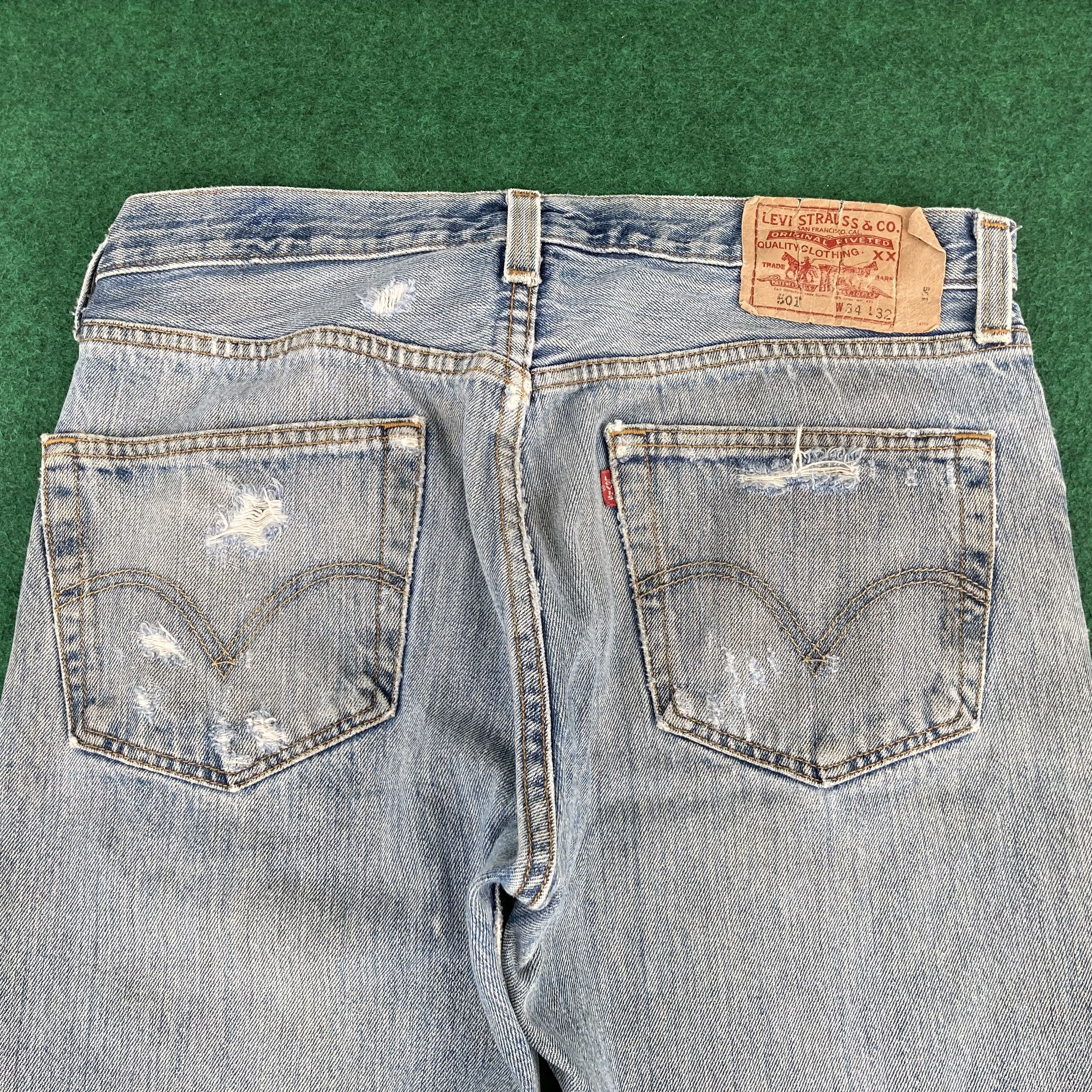 Levi's × Vintage Vtg Levis 501 Ripped Stains Button Fly Blue Denim Jeans Size US 34 / EU 50 - 15 Thumbnail