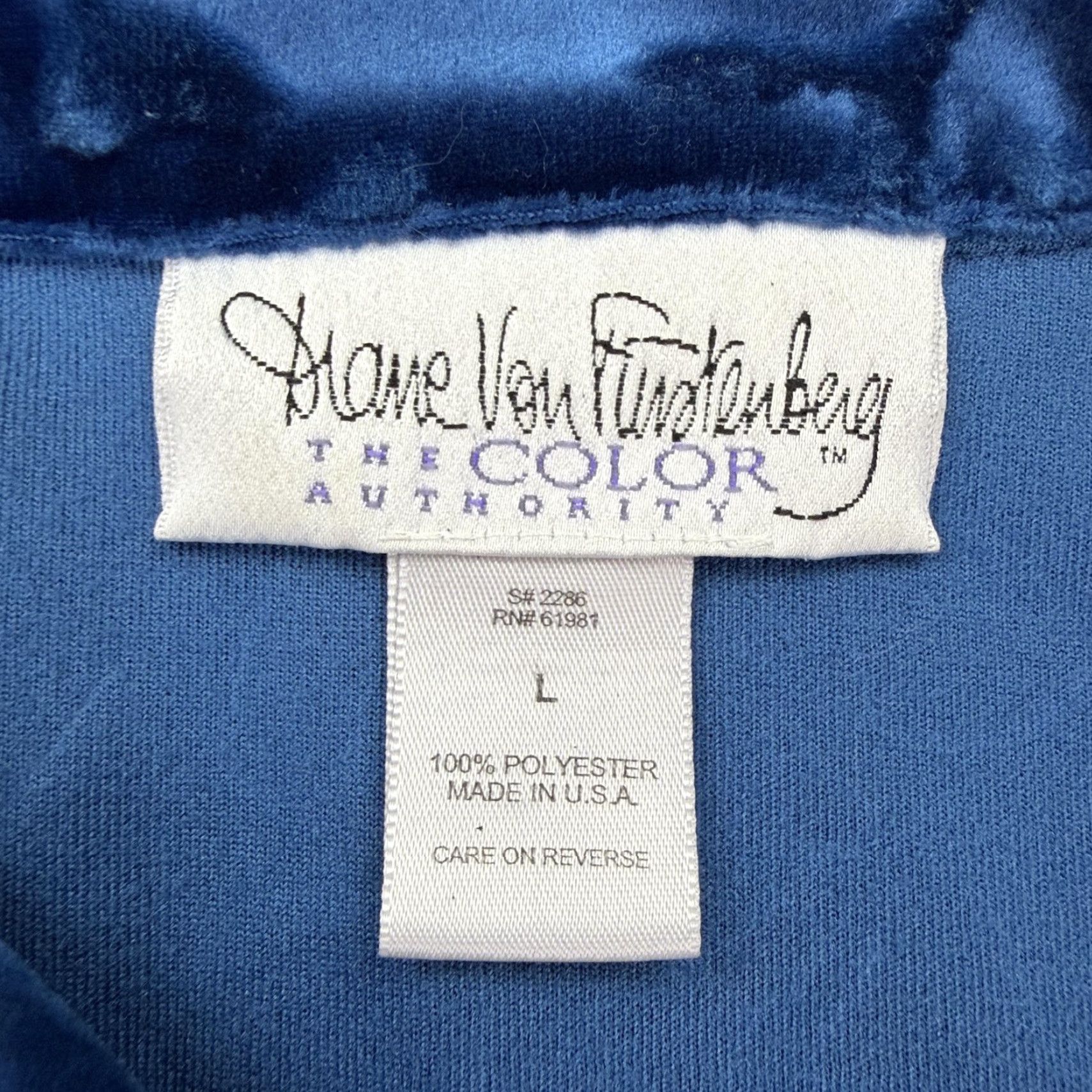 Diane von Furstenberg VINTAGE Diane von Furstenberg Shirt Womens L Blue Velvet Burnout Floral Made in USA Size L / US 10 / IT 46 - 3 Thumbnail