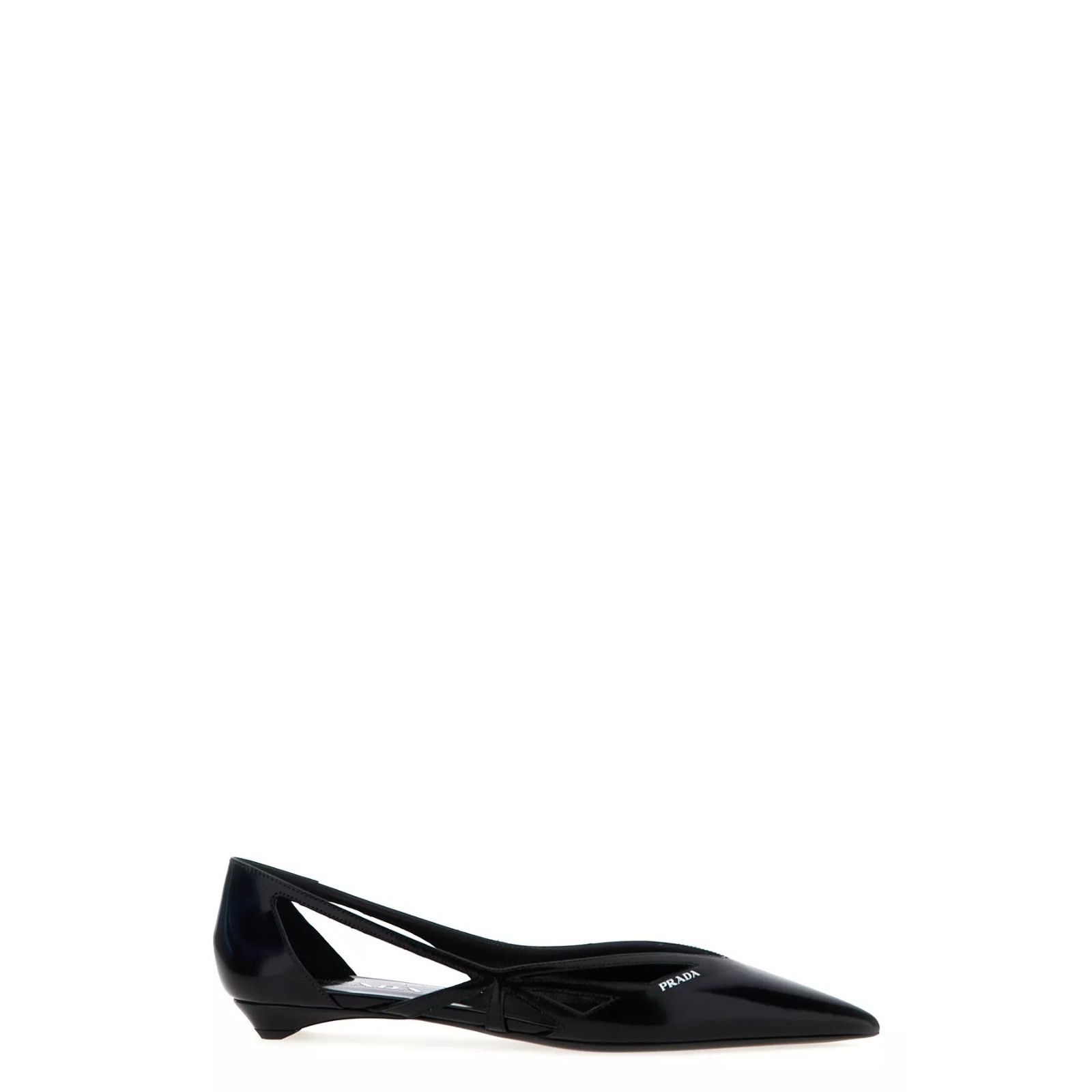 PRADA Cut-Out Black Leather Ballerina Flats New & Authentic