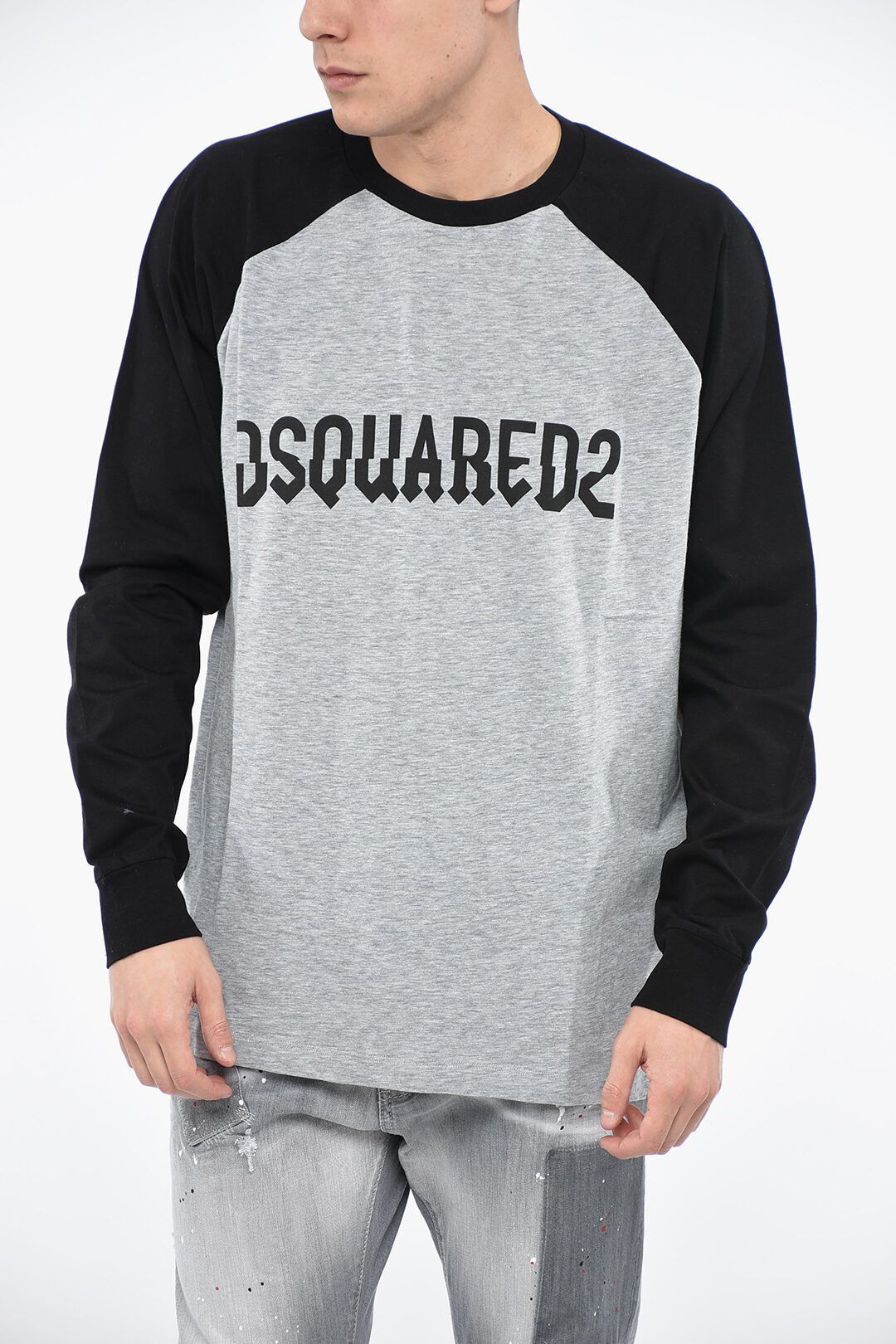 image of Dsquared2 Og1Mm0424 Two Tone Distressed Logo T-Shirt In Grey, Men's (Size Medium)