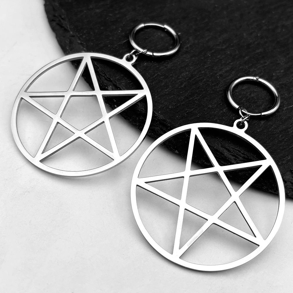 Jewelry Big Round Pentagram Gothic Hoop Earrings Jewelry Gift Size ONE SIZE - 2 Thumbnail