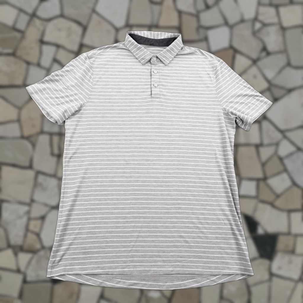 Lululemon Lululemon Polo Shirt Mens Medium Gray White Stripes Evolution Performance Golf Shirt Size US M / EU 48-50 / 2 - 1 Thumbnail