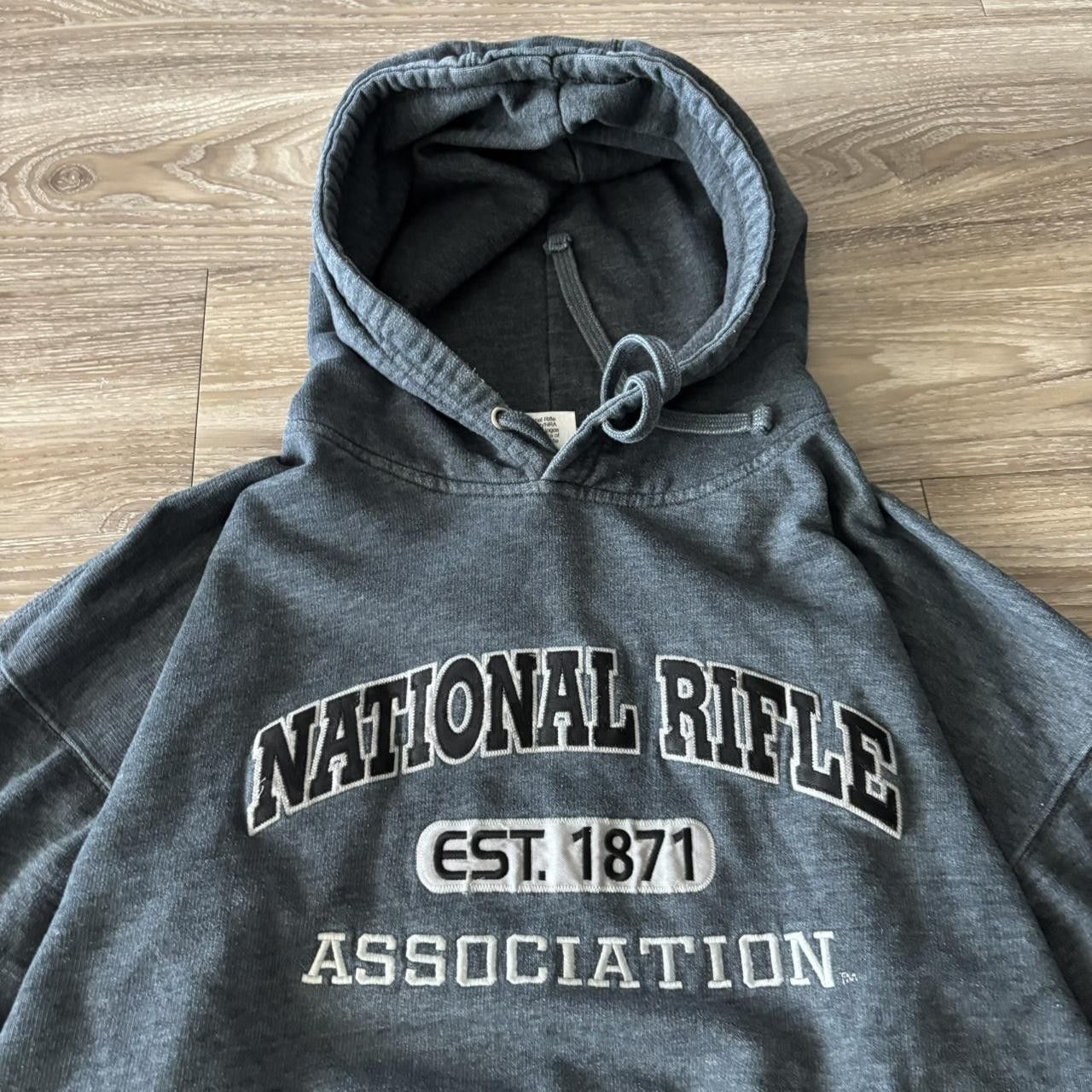 Japanese Brand Crazy Vintage Y2K/2000s National Rifle Skater Grey Pullover Hoodie! Fits XL Size US XL / EU 56 / 4 - 2 Thumbnail