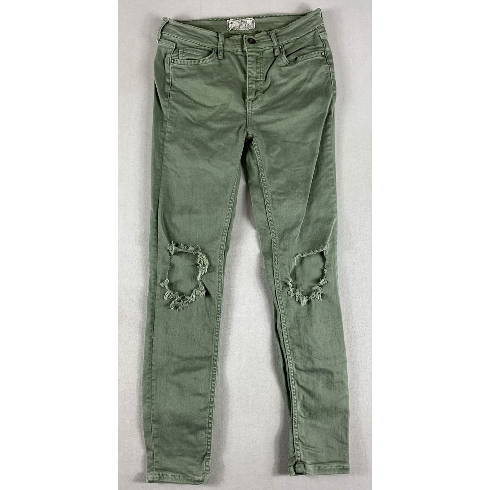 Free People Free People Jeans Women size 26 Green Distressed Skinny 61855-16515125 Denim 5-Pocket Rise Mid Inseam 25 Belt Loops OO Size 26" / US 2 / IT 38 - 2 Thumbnail