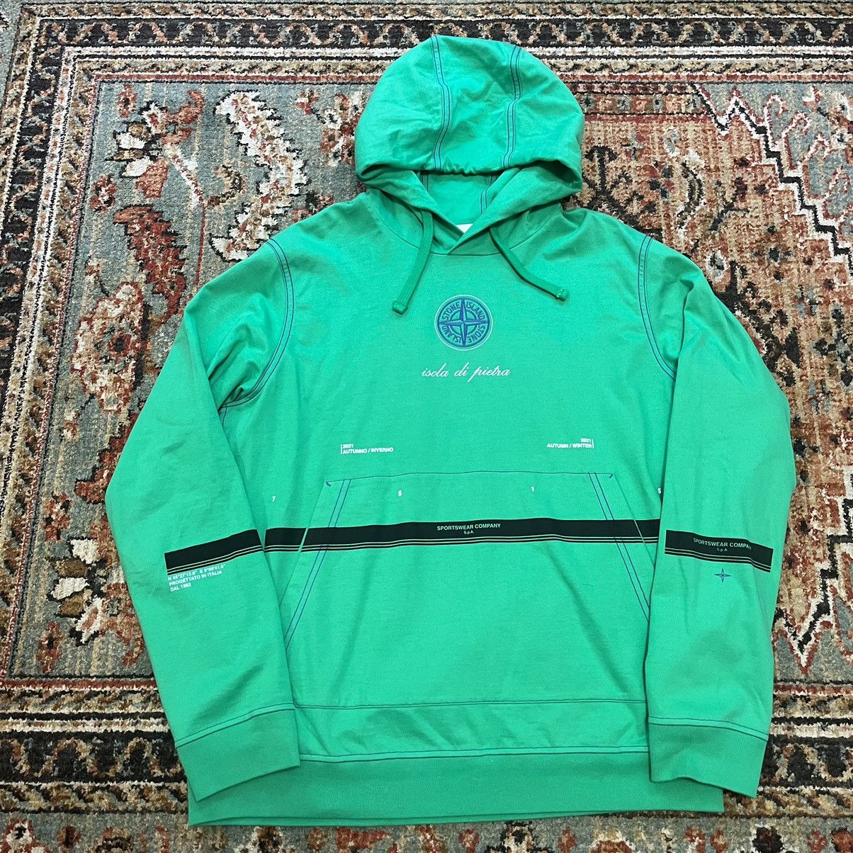 image of Stone Island Hoodie Sweatshirt XL Isola De Pietra 2021 in Green, Men's