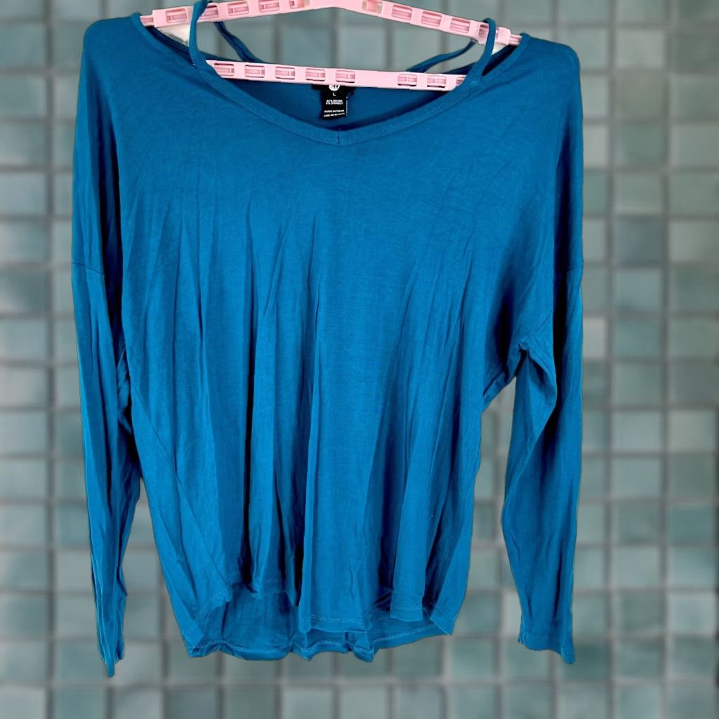 Vintage AI Blue Off the Shoulder Pullover Blouse Top Large Womens Long Sleeve Casual Size L / US 10 / IT 46 - 1 Thumbnail