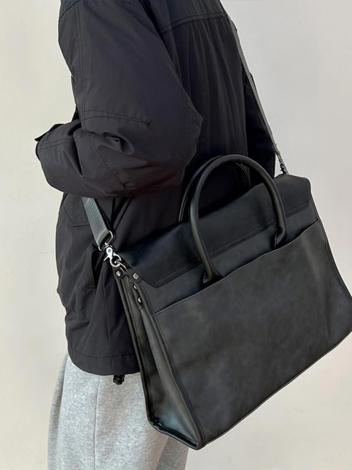 Sleek Black Leather Briefcase - Stylish & Durable