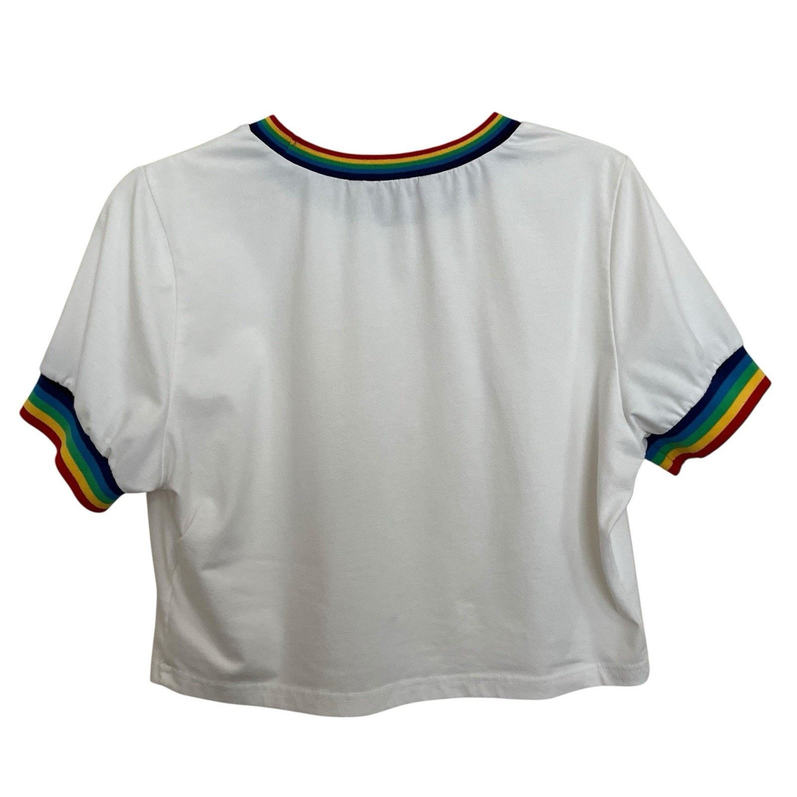 Shein SHEIN | Curve Rainbow Love Ringer Cropped Tee OX Shirt Size XL / US 12-14 / IT 48-50 - 6 Thumbnail