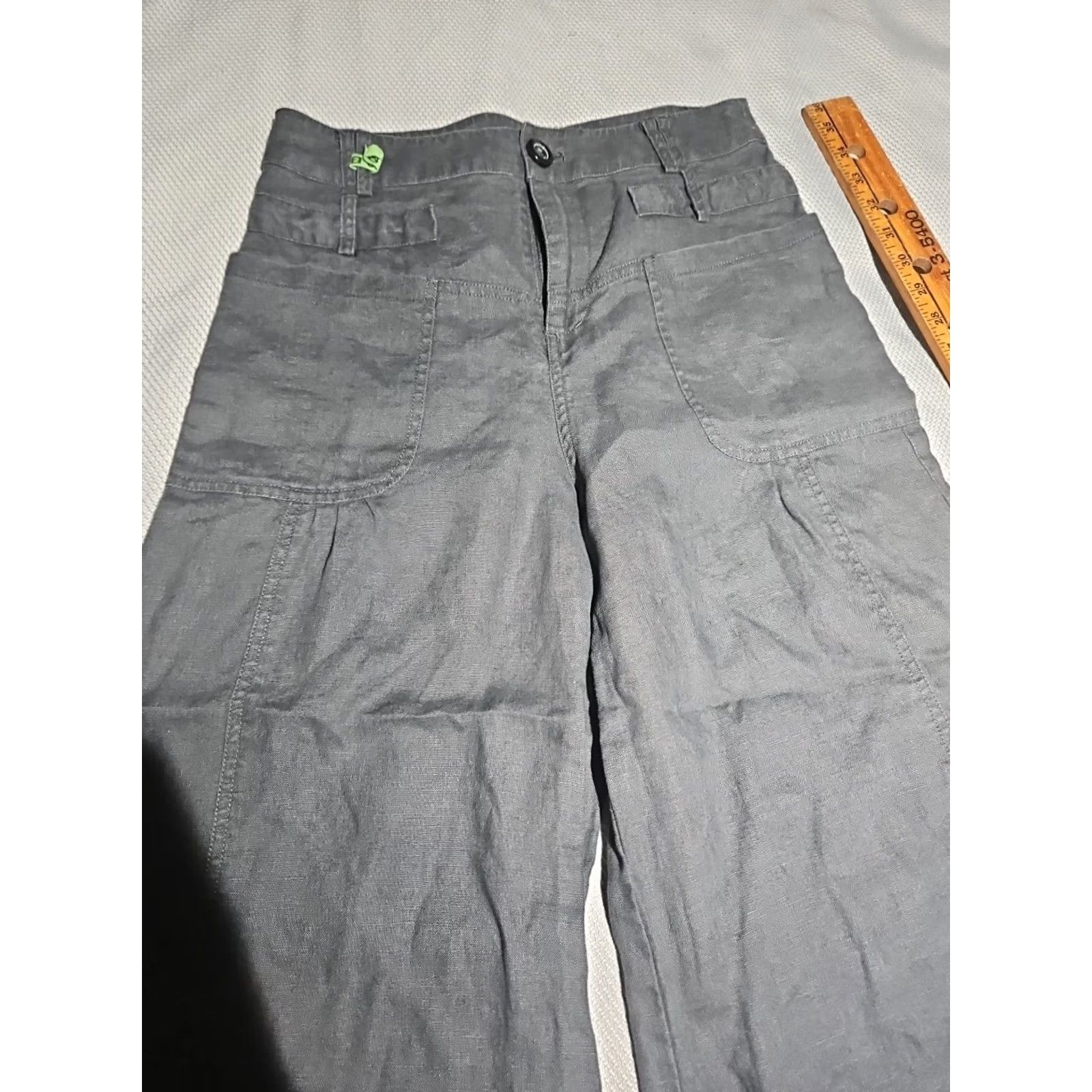 Vintage Key Wear Fashion Pants Womens Small Black 100% Linen Crop Wide Leg Boho Pants Size 28" / US 6 / IT 42 - 3 Thumbnail