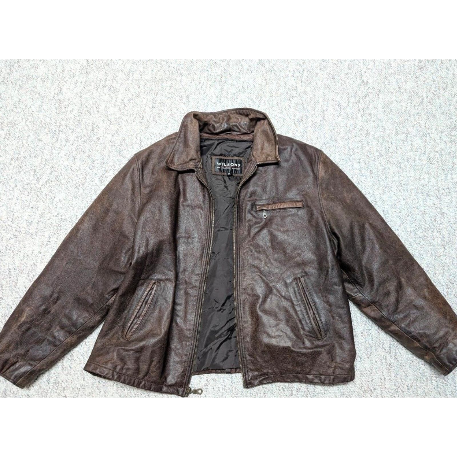 Vintage VINTAGE WILSONS leather jacket XL brown MOTORCYCLE cowhide PATINA biker jacket Mens 90s Size US XL / EU 56 / 4 - 4 Thumbnail