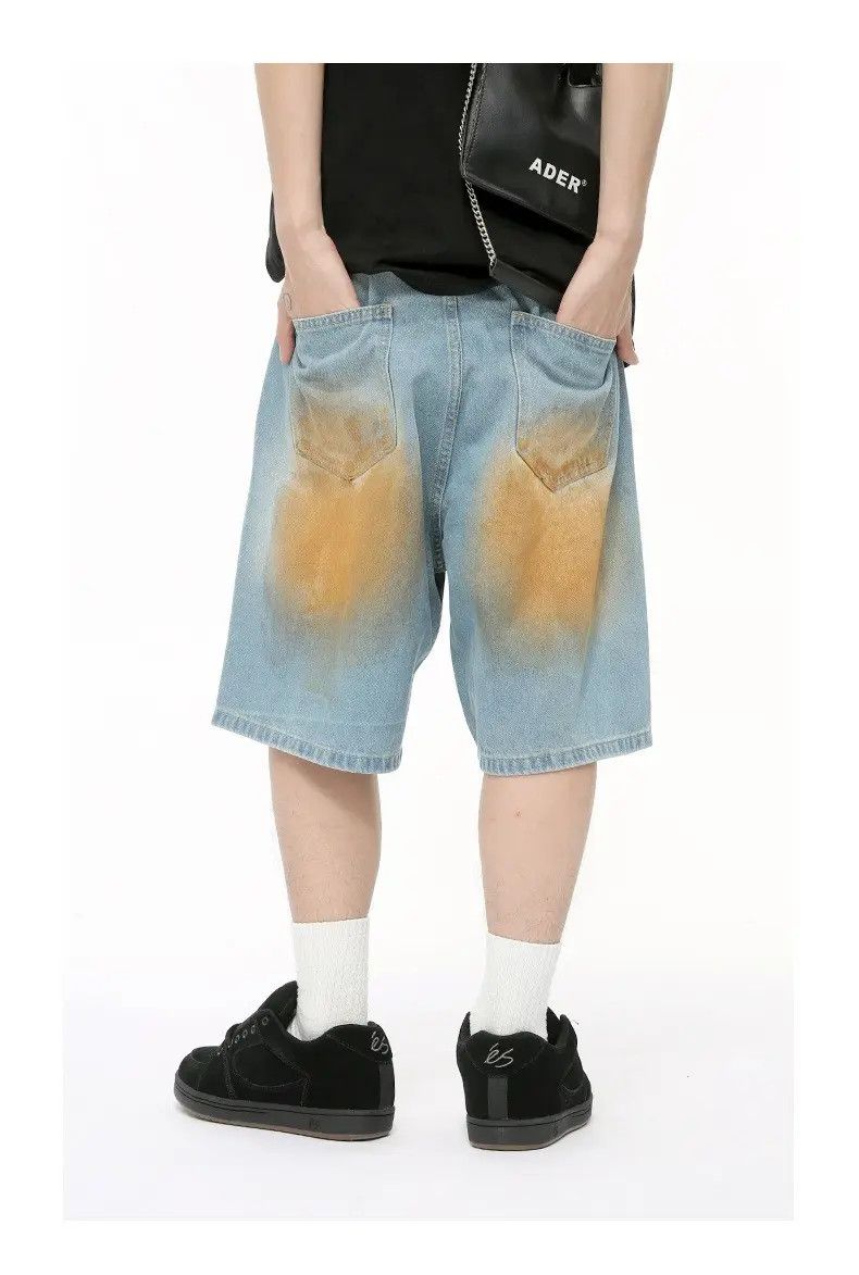 Japanese Brand × Jean Painted Baggy Distressed Denim Shorts, Jean Shorts Size US 32 / EU 48 - 2 Thumbnail