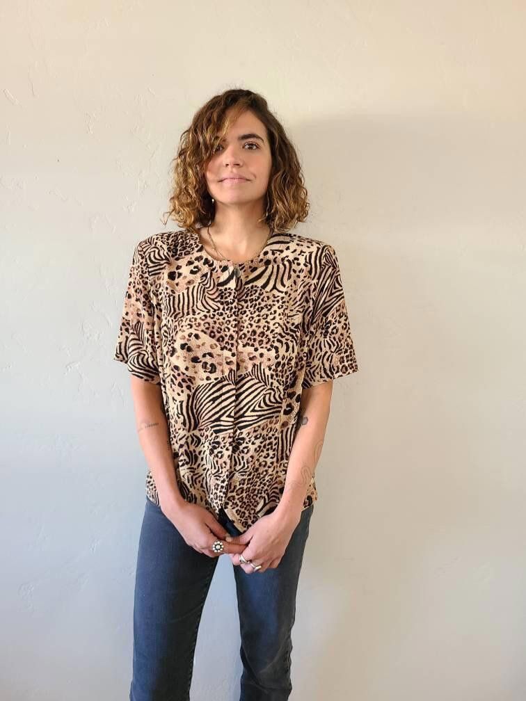 Designer Vintage 90's Cheetah/tiger button up Blouse Size M / US 6-8 / IT 42-44 - 1 Thumbnail
