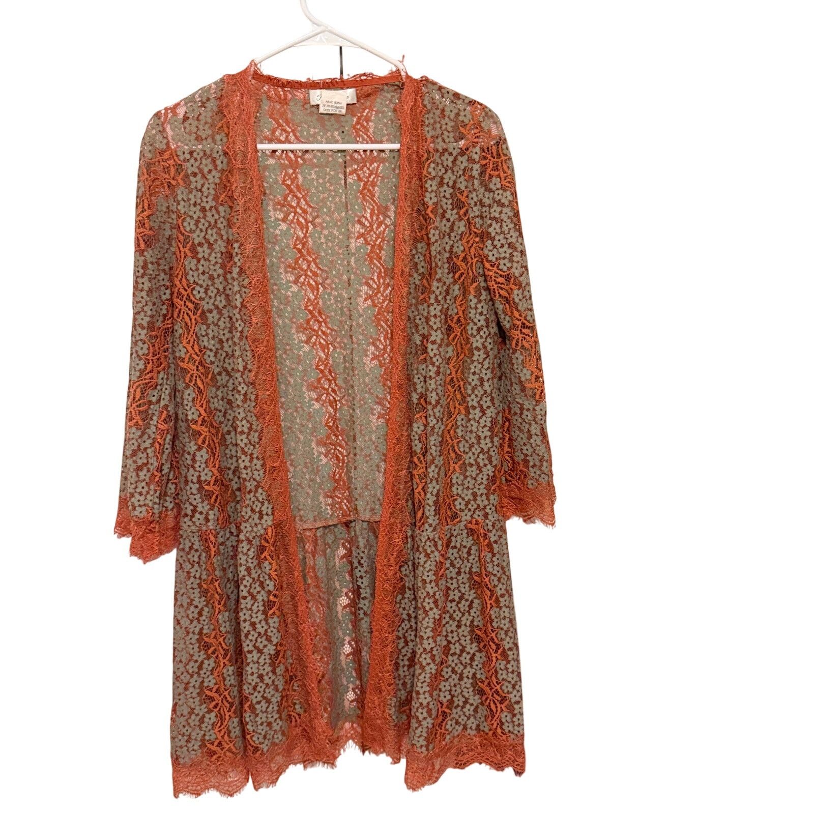 Other Paisley Vine Orange Blue Floral Lace Fabric Long Cardigan Size S / US 4 / IT 40 - 14 Thumbnail
