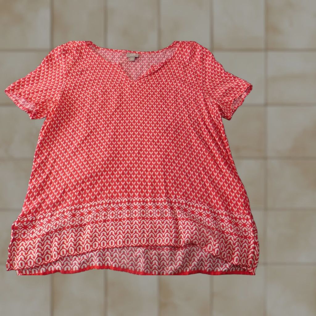 J. Jill J. Jill Blouse Shirt Womens Small Petite Red V-Neck Plaid Cap Sleeve Pullover Designer Button Casual Regular Fit Size L / US 10 / IT 46 - 1 Thumbnail