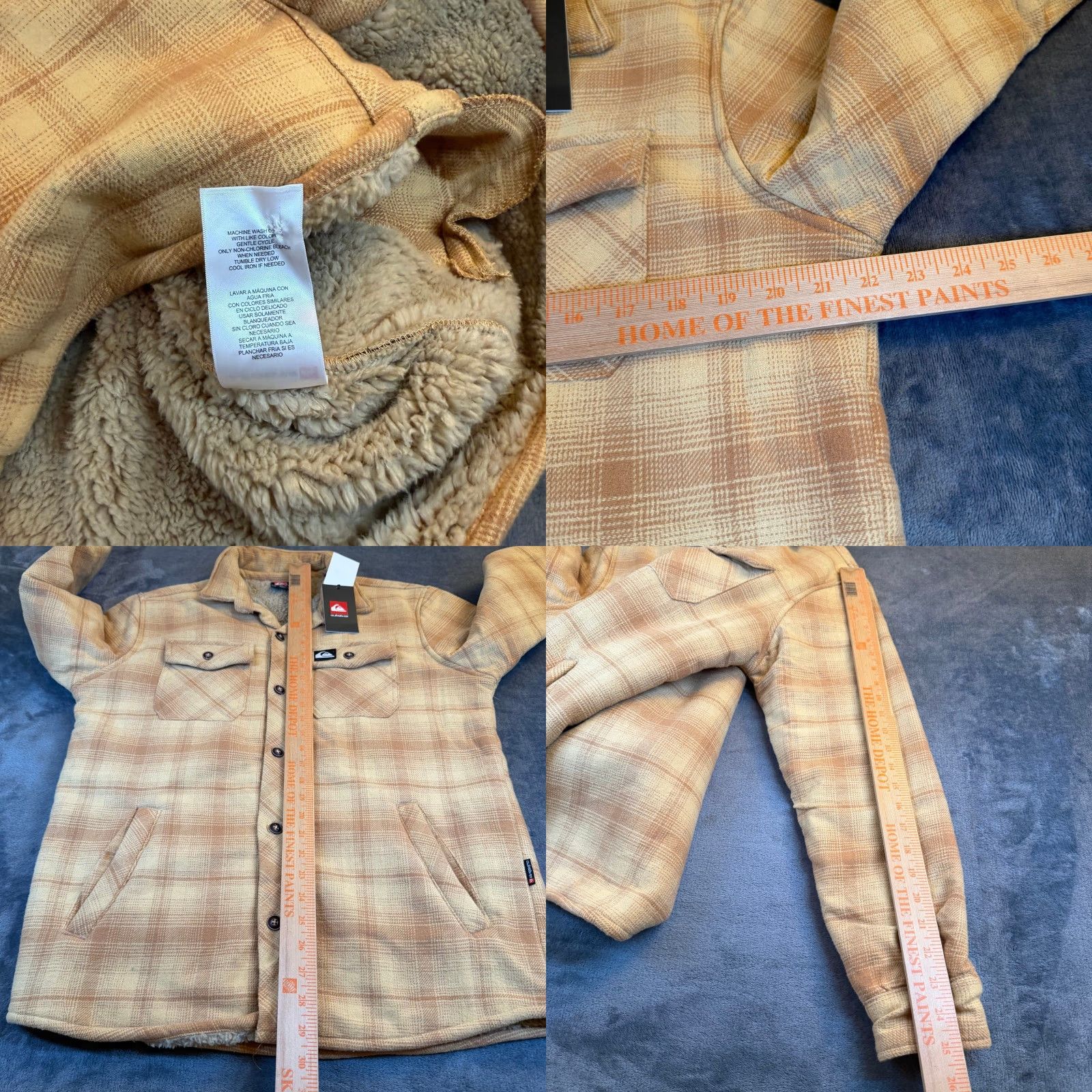 Quiksilver Flannel Shirt Jacket Plaid Sherpa Lined Honey Gold Mens Small NWT