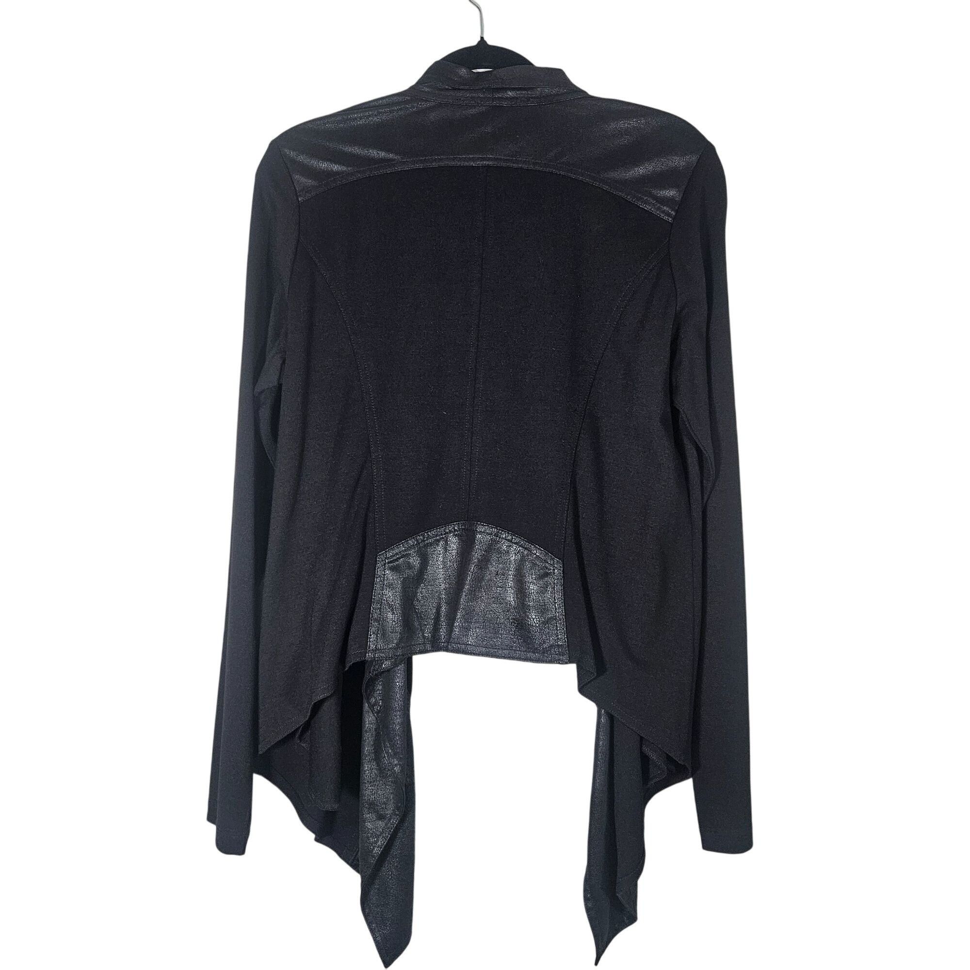 Other CAbi Women Black Faux Leather-Trim Waterfall Jacket M Whimsy Size L / US 10 / IT 46 - 4 Thumbnail