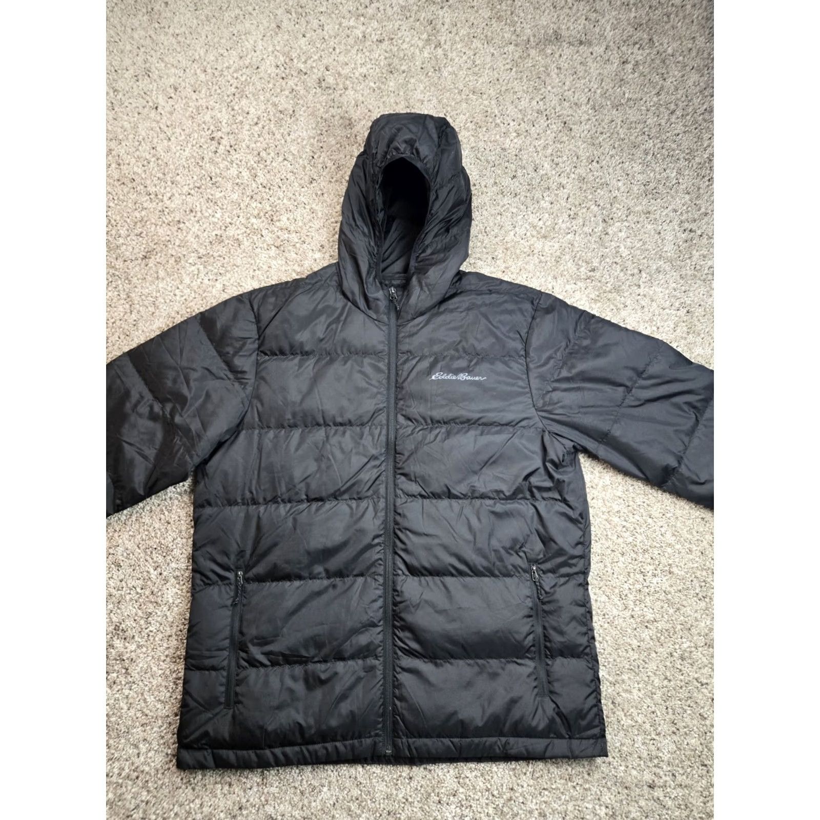 Eddie Bauer Eddie Bauer Jacket Mens Large Black Hooded Down Wide Channel Puffer Full Zip Size US L / EU 52-54 / 3 - 4 Thumbnail