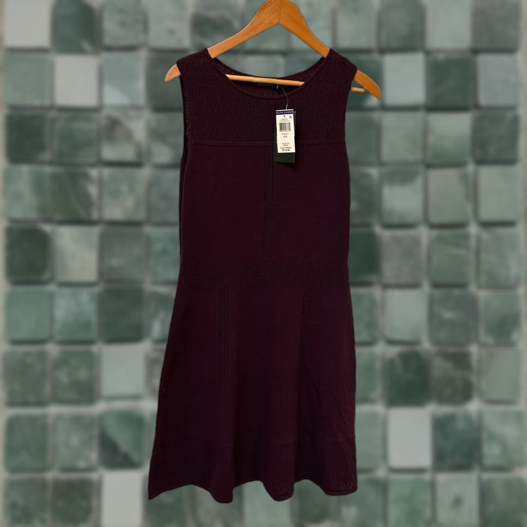 Lauren Ralph Lauren Sleeveless Knit Midi Dress L Purple Plum Marsala Cotton  Blend Knit with Liner