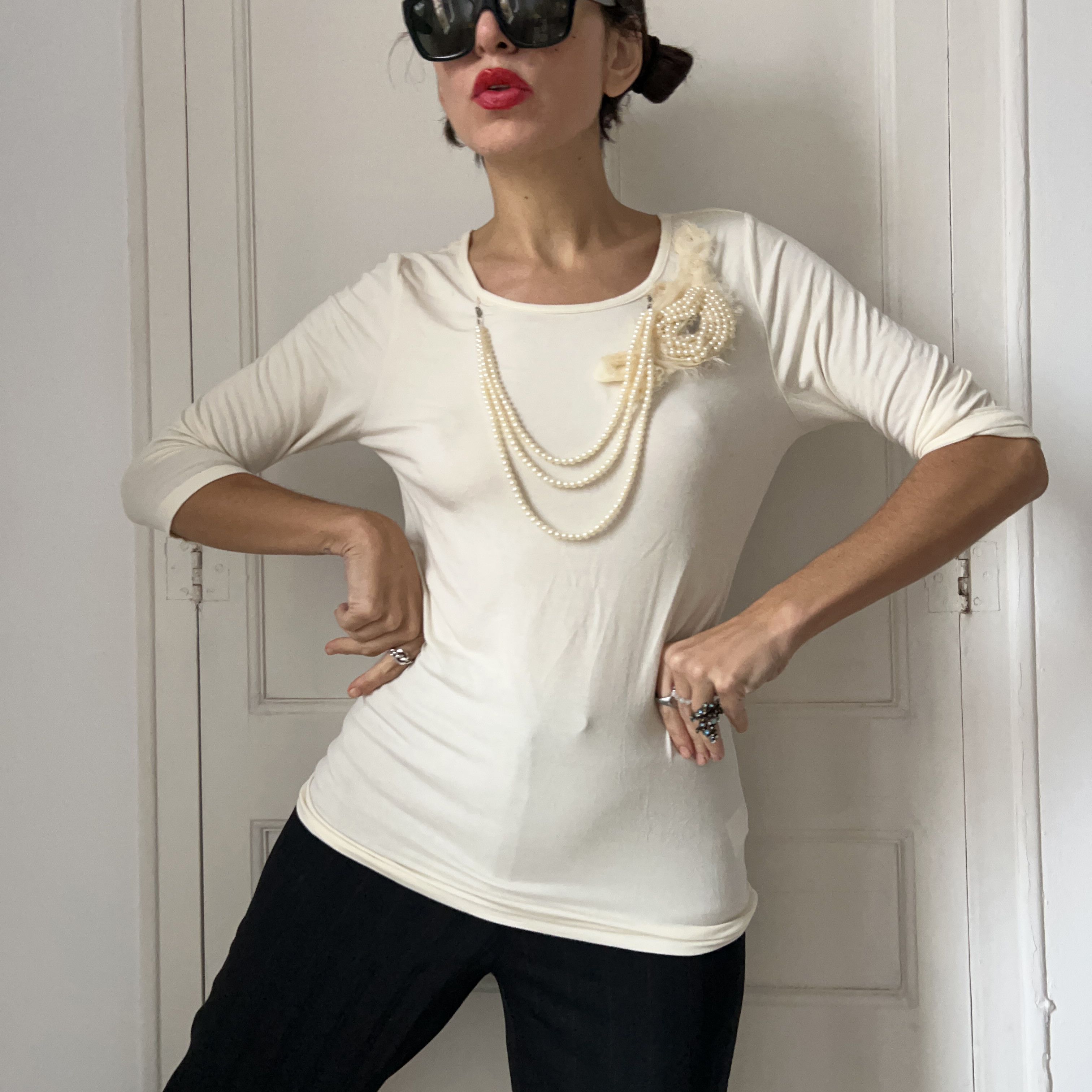Vintage Vintage Y2K Pearl Applique Top Size M / US 6-8 / IT 42-44 - 3 Thumbnail