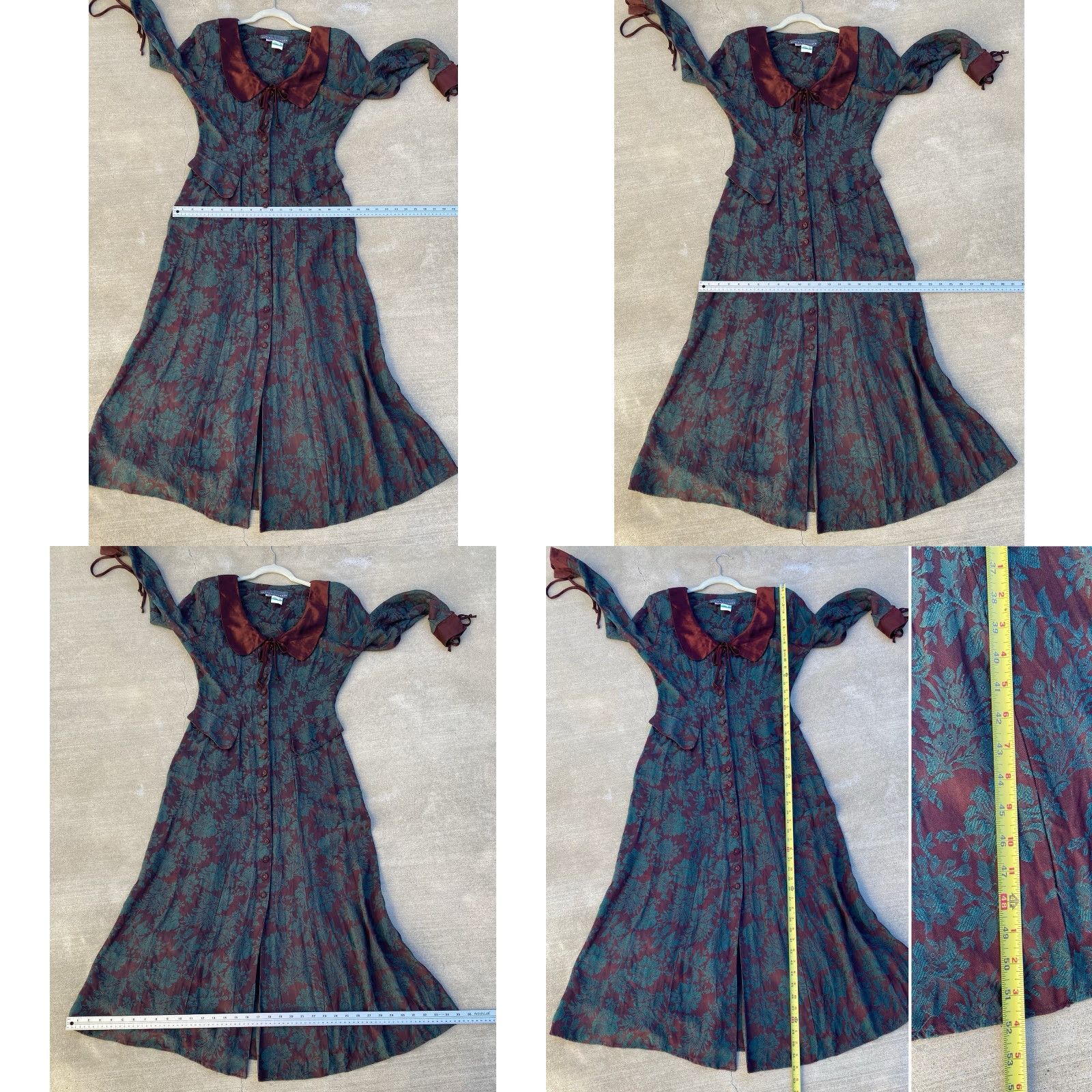 VINTAGE Karen Alexander Maxi Dress 1980s 1990s Floral Jacquard Burgundy Green USA 8 Red Bohemian Shirt?