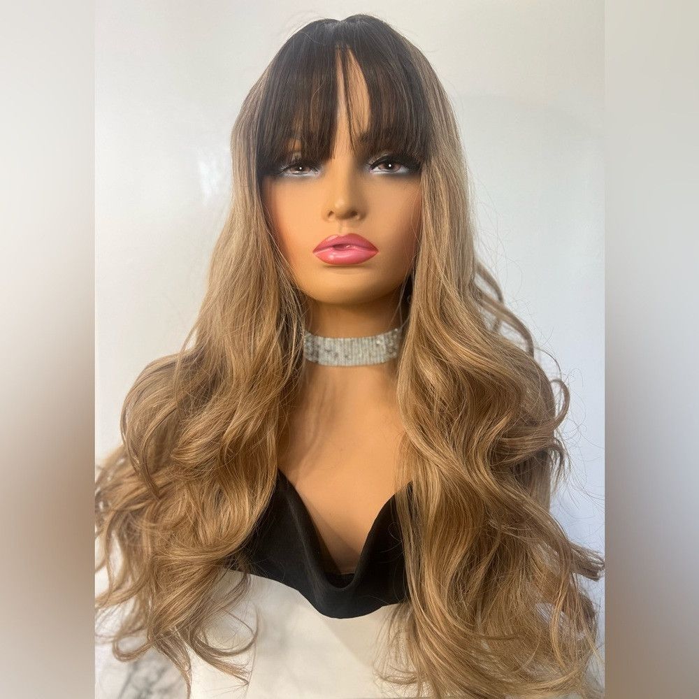 Other Balayage dark Roots Medium ash Blonde with bangs Wig 22 Inc Size ONE SIZE - 1 Thumbnail