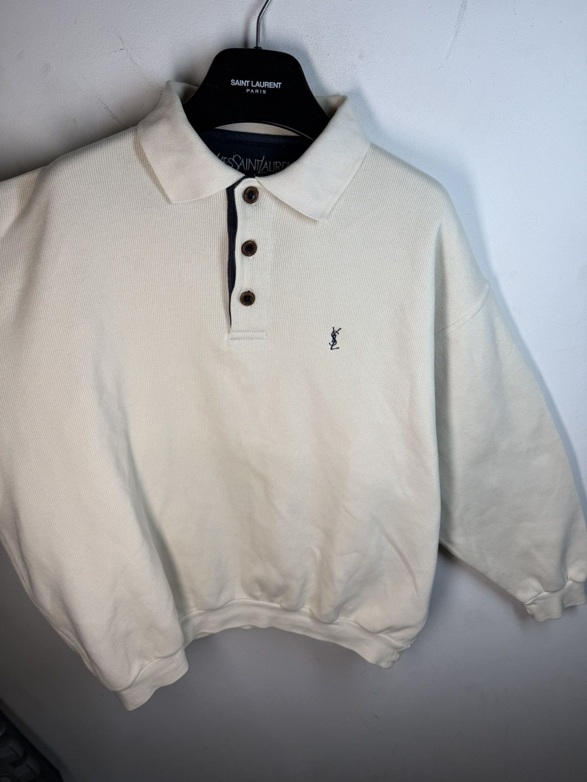 Yves Saint Laurent 90s YSL Sweatshirt White/Sweater Vintage Quarter Zip Up Size US XL / EU 56 / 4 - 16 Thumbnail