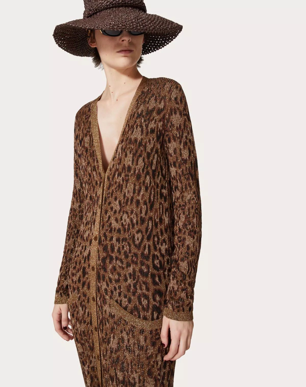 Valentino o1s1wg110426 Cardigan Animalier Jacquard Lurex Cotton Size XL / US 12-14 / IT 48-50 - 7 Thumbnail