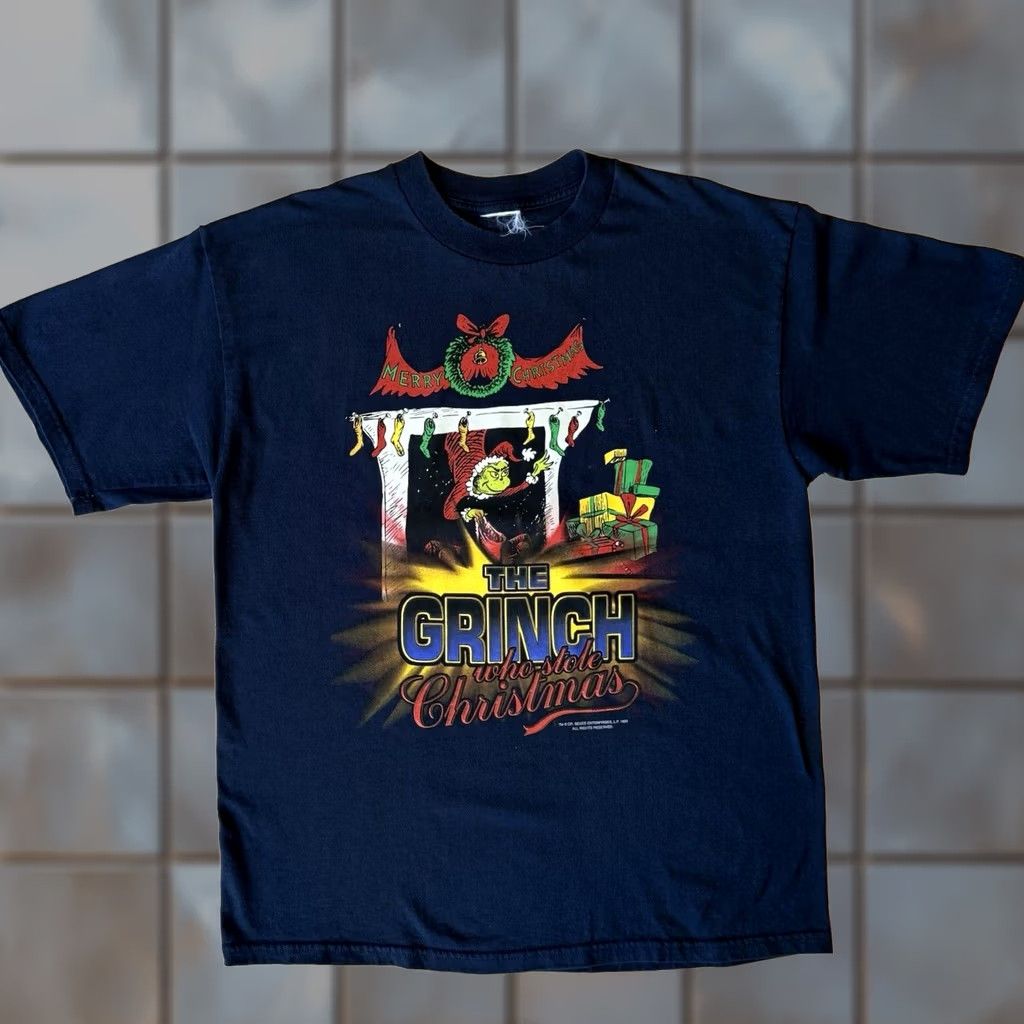 Vintage VINTAGE The Grinch Who Stole Christmas Shirt XL Navy 90s Promo Art Mens Cotton Crew Neck Short Sleeve All Seasons Limited Edition Blue Size US XL / EU 56 / 4 - 1 Thumbnail