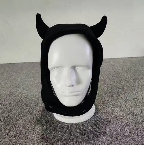 Japanese Brand Devil Horns Fuzzy Ears Fleece Hat Black Color Size ONE SIZE - 2 Thumbnail