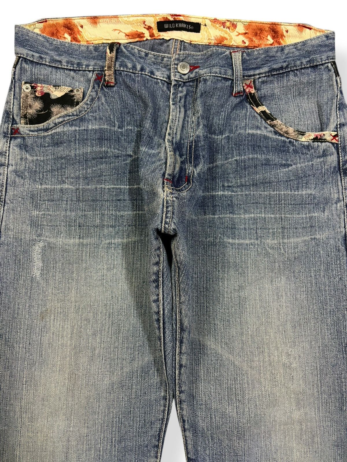 Karakuri Tamashii Vintage Japanese Brand Floral Whisker Baggy Distressed Jeans Size US 33 - 3 Thumbnail