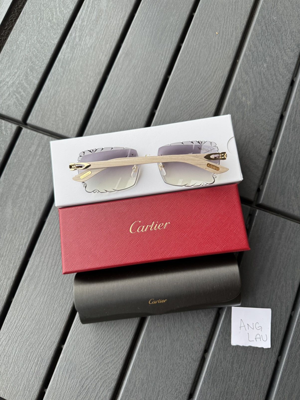 Cartier Gold Ivory Wood Frames Diamond Cut Sunglasses, Men's