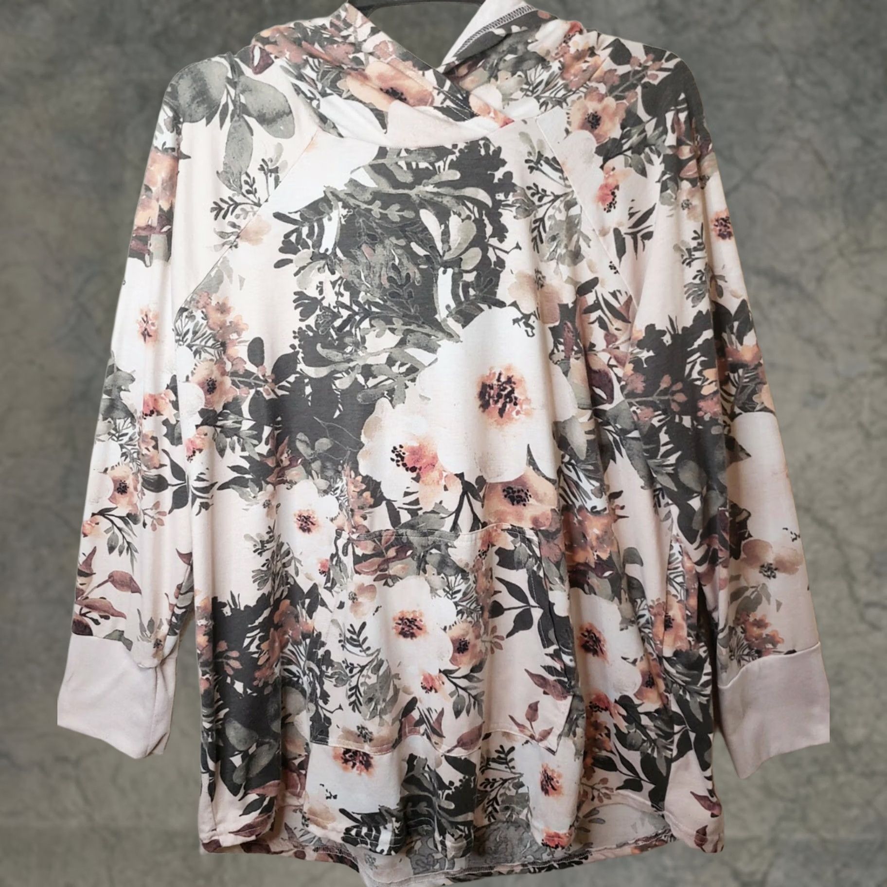 Vintage LuLaRoe Women's 2XL Pink Gray Floral Hoodie Long Sleeve Round Neck Kangaroo Pockets Pullover Hoodie Casual Womens Size XXL / US 16-18 / IT 52-54 - 1 Thumbnail