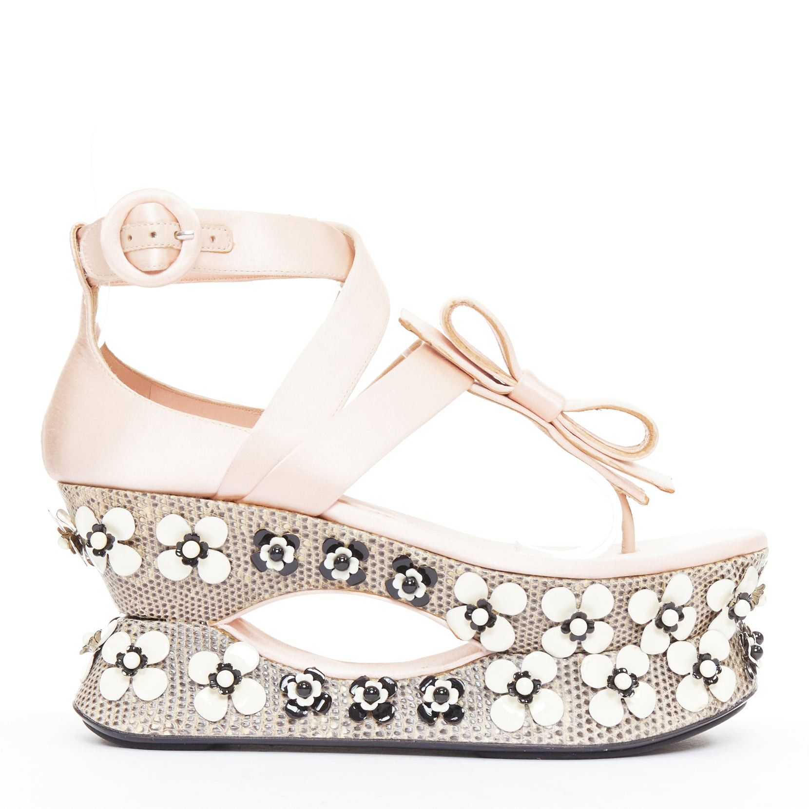 Prada rare PRADA 2013 Runway pink satin floral petal embellished Geisha platform EU36 Size US 6 / IT 36 - 1 Thumbnail