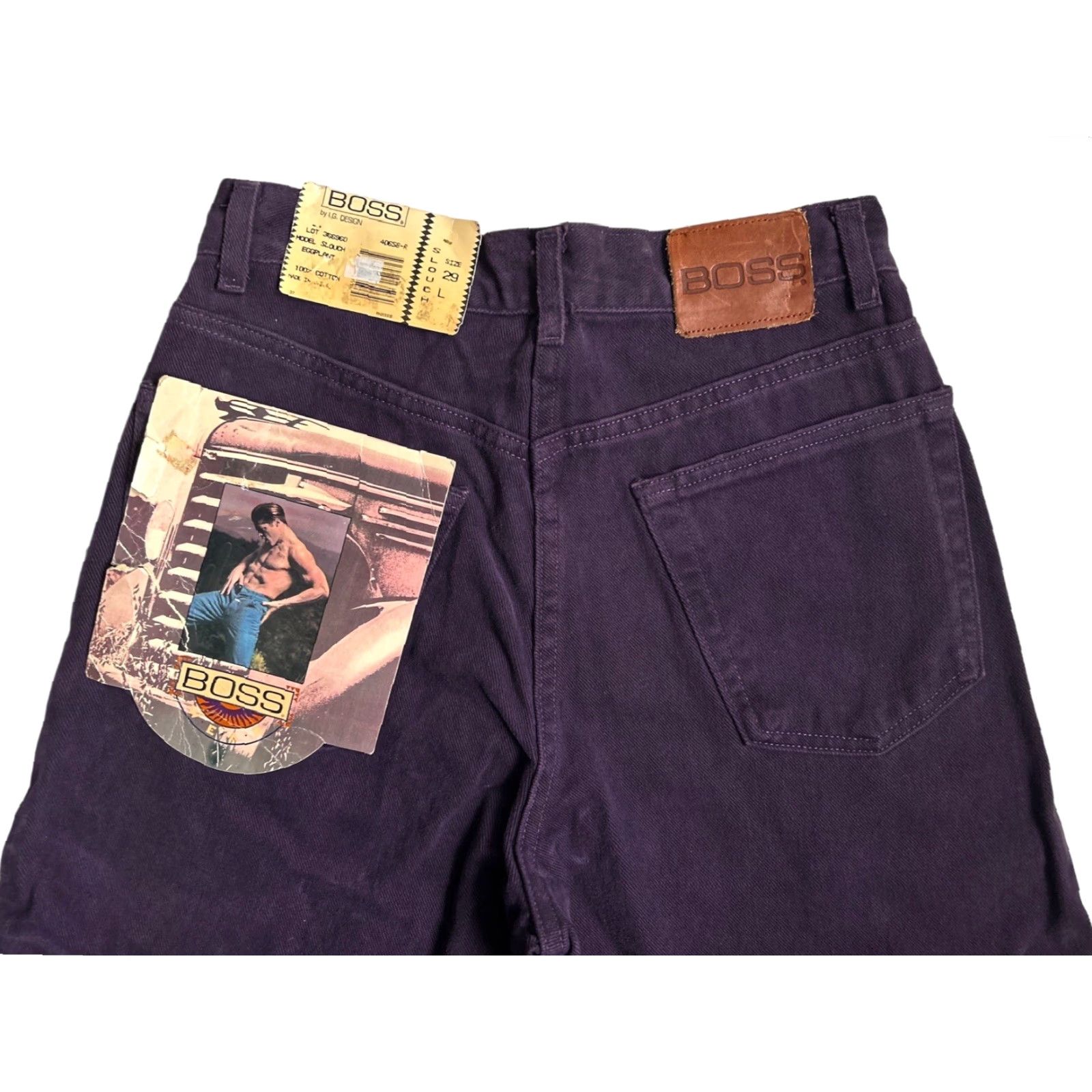 Vintage VINTAGE Boss Jeans Pants Mens Slouch 29 Inseam 34 90s Deadstock NWT USA Made Purple Slouch Straight Jeans Mens Size US 29 - 3 Thumbnail