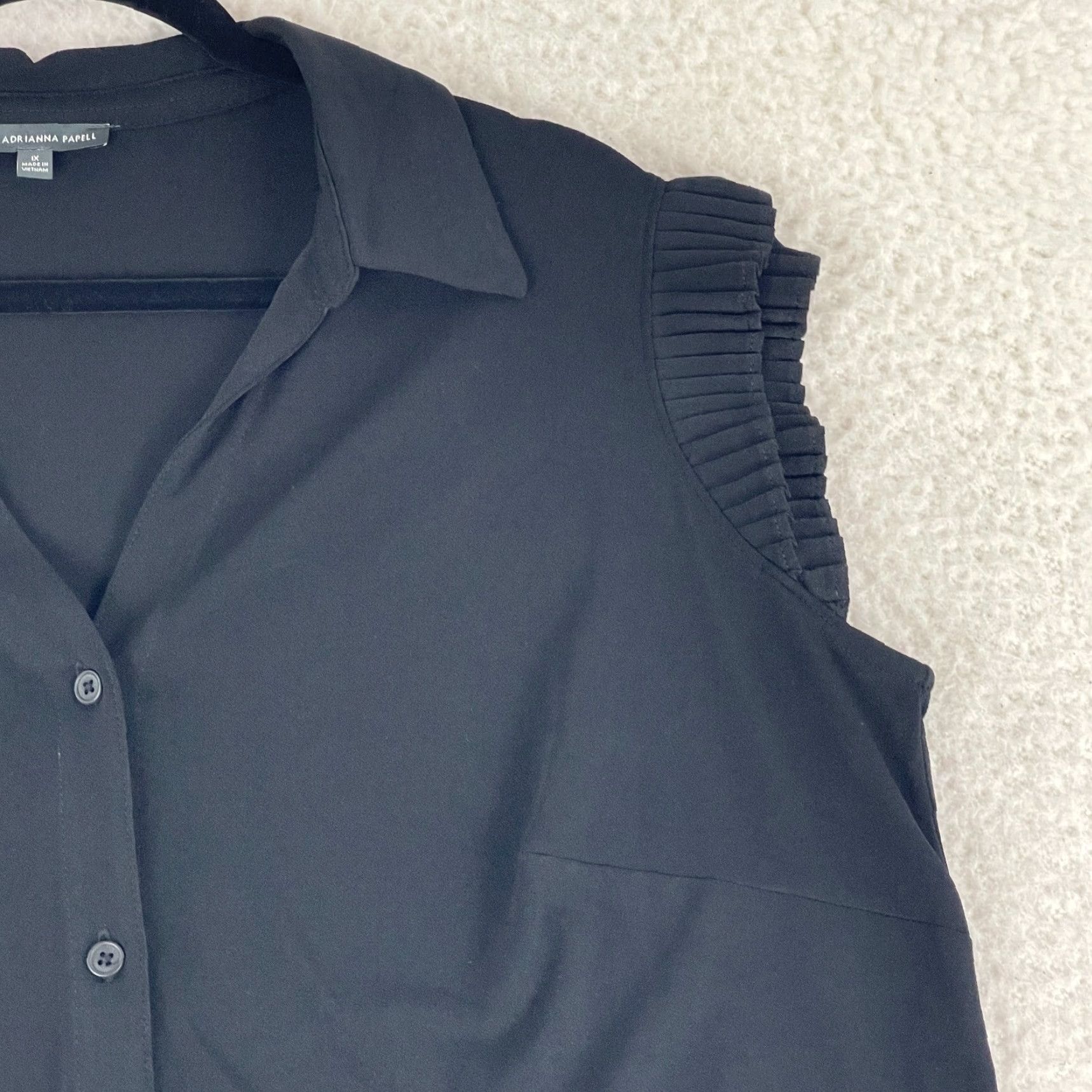 Adrianna Papell Adrianna Papell Shirt Womens 1X Black Button-Up Cap Sleeve Casual Pullover Size XL / US 12-14 / IT 48-50 - 4 Thumbnail