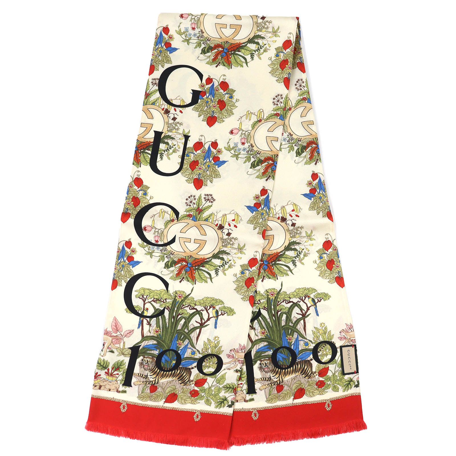 Gucci Gucci Gucci 100th Anniversary Interlocking G Logo Floral Silk Scarf Textile Scarf 692033 DUTY FREE for USA Size ONE SIZE - 1 Thumbnail