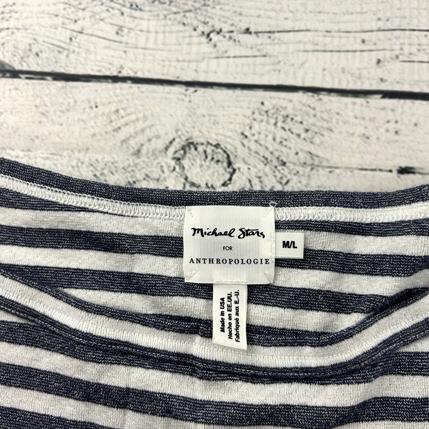 Michael Stars Michael Stars Anthropologie Shimmer Striped 1/2 Sleeve Top Women's M/L Blue Shirt Womens M Blue Striped Shimmer 1/2 Sleeve Top Size M / US 6-8 / IT 42-44 - 2 Thumbnail