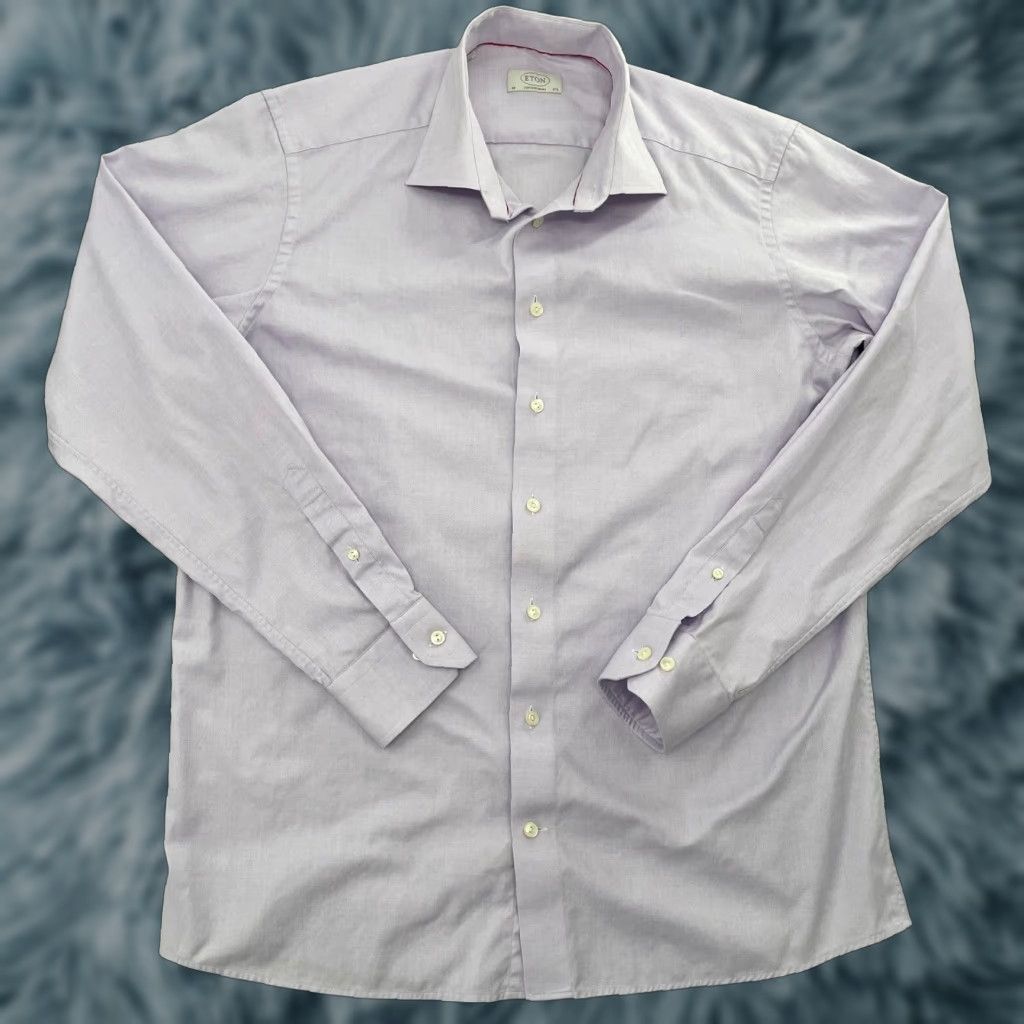 Eton VINTAGE Eton Shirt Men 17.5 Purple Solid Long Sleeve Cotton Button Up Business Casual Formal Shirt Size US XL / EU 56 / 4 - 1 Thumbnail