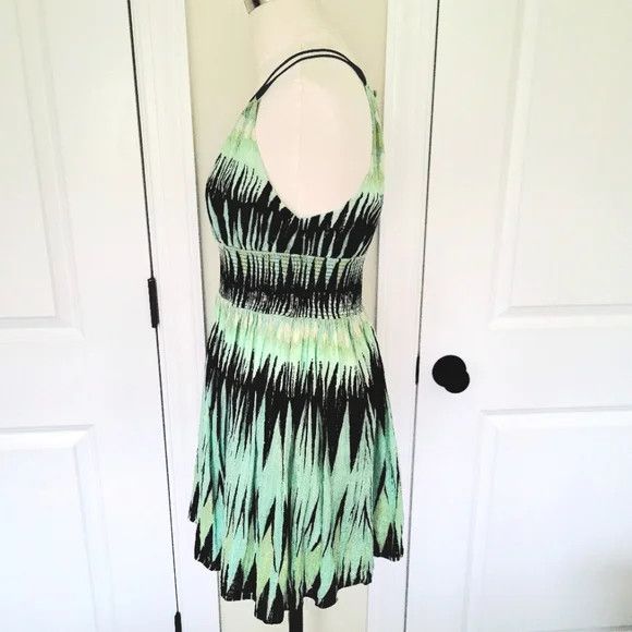 Free People Indian Summer Green/Black Smocked Waist Printed Dress Size S / US 4 / IT 40 - 12 Thumbnail