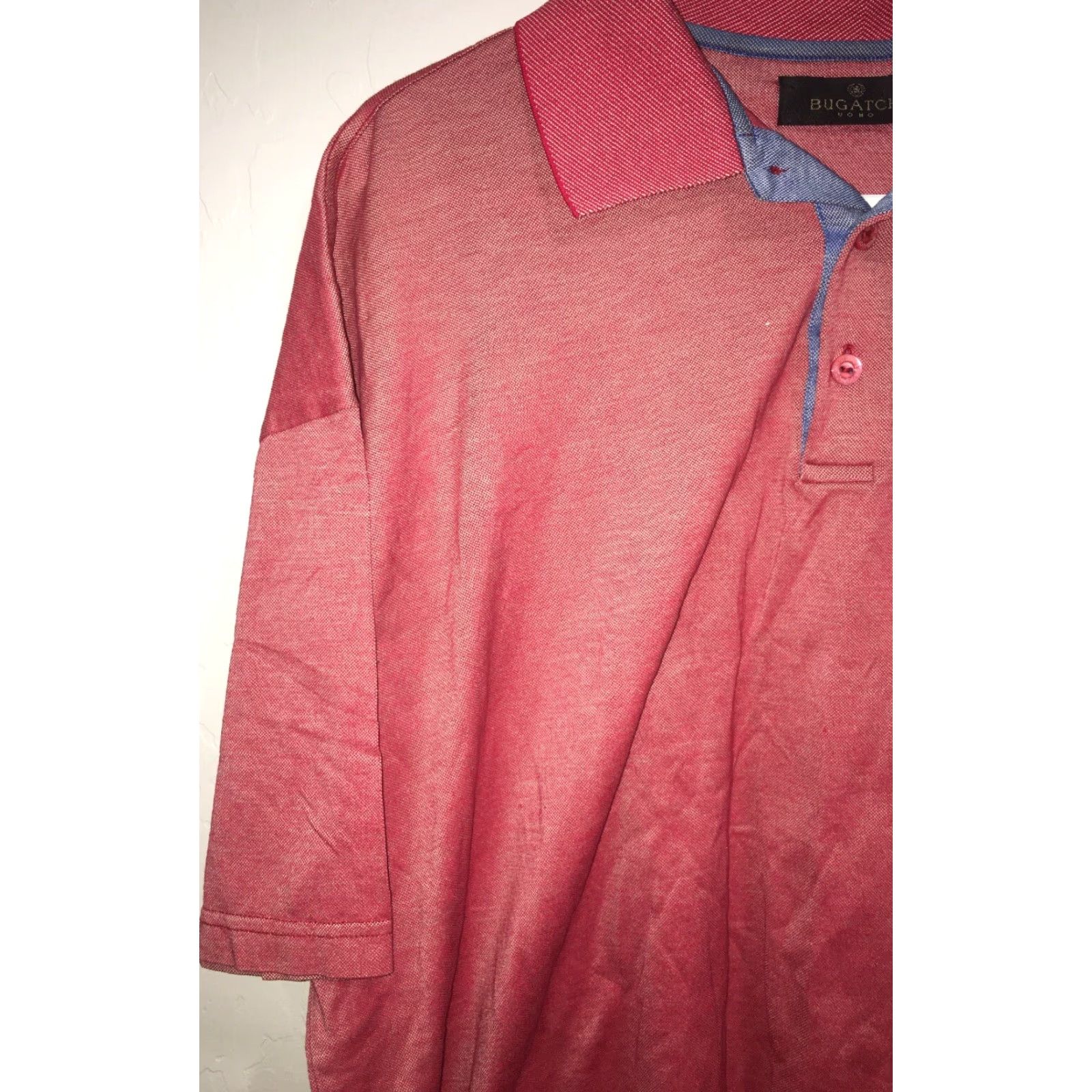 BUGATCHI Bugatchi Vomo Red Polo Blue Accents Mens XL 100% Mercerise Cotton Solid Short Sleeve Collared Classic Regular Polo Size US XL / EU 56 / 4 - 3 Thumbnail