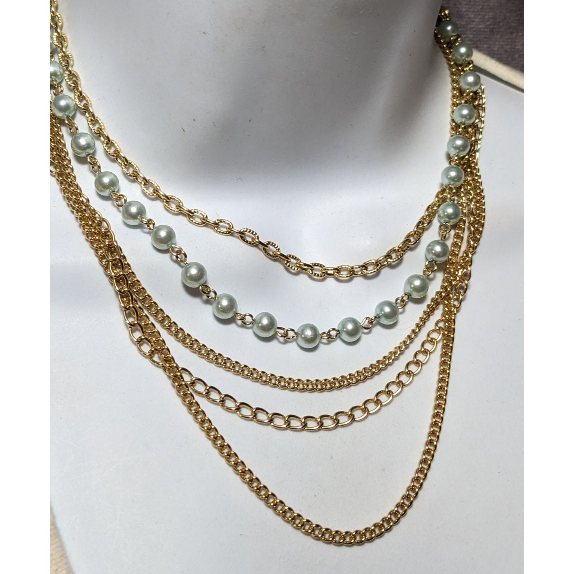 Other Vintage Pastel Blue And Gold Multilayer Necklace Size ONE SIZE - 7 Thumbnail