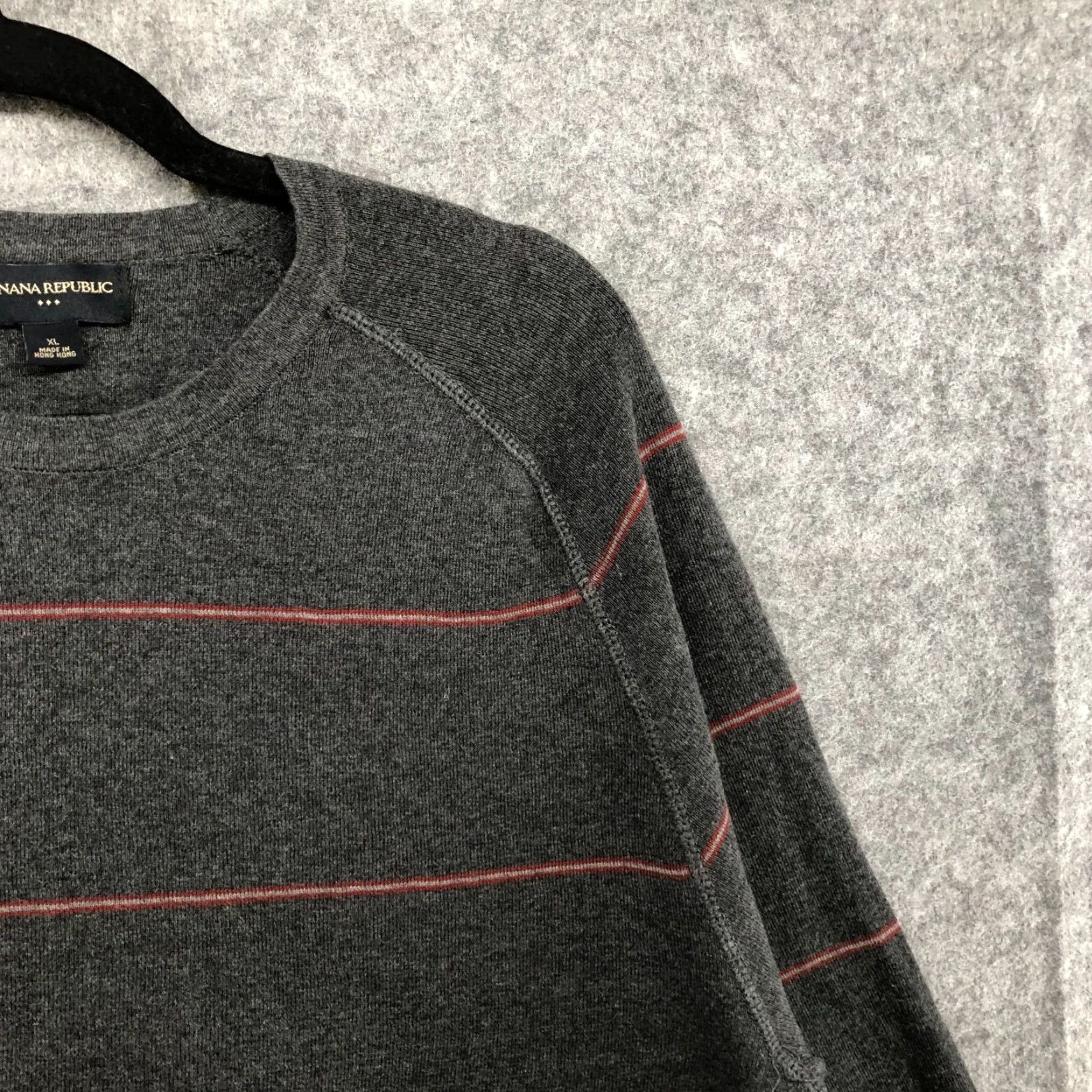 Banana Republic VINTAGE Banana Republic Mens Sweater XL Crewneck Pullover Cotton Knit Striped Dark Gray Red Casual Size US XL / EU 56 / 4 - 7 Thumbnail