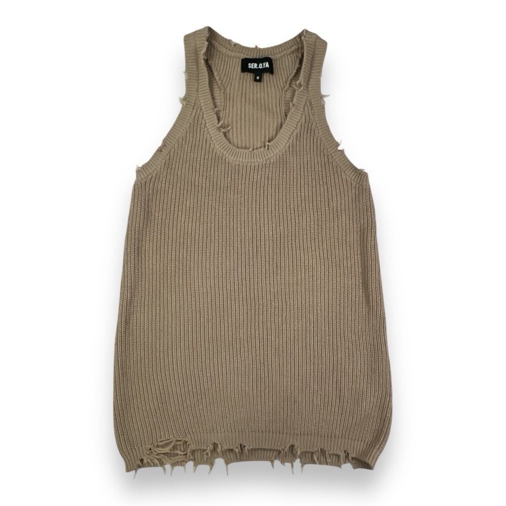 Other SER.OY.A Yonnit Tan Distressed Ribbed Knit Tank Top Dress Si Size M / US 6-8 / IT 42-44 - 1 Thumbnail